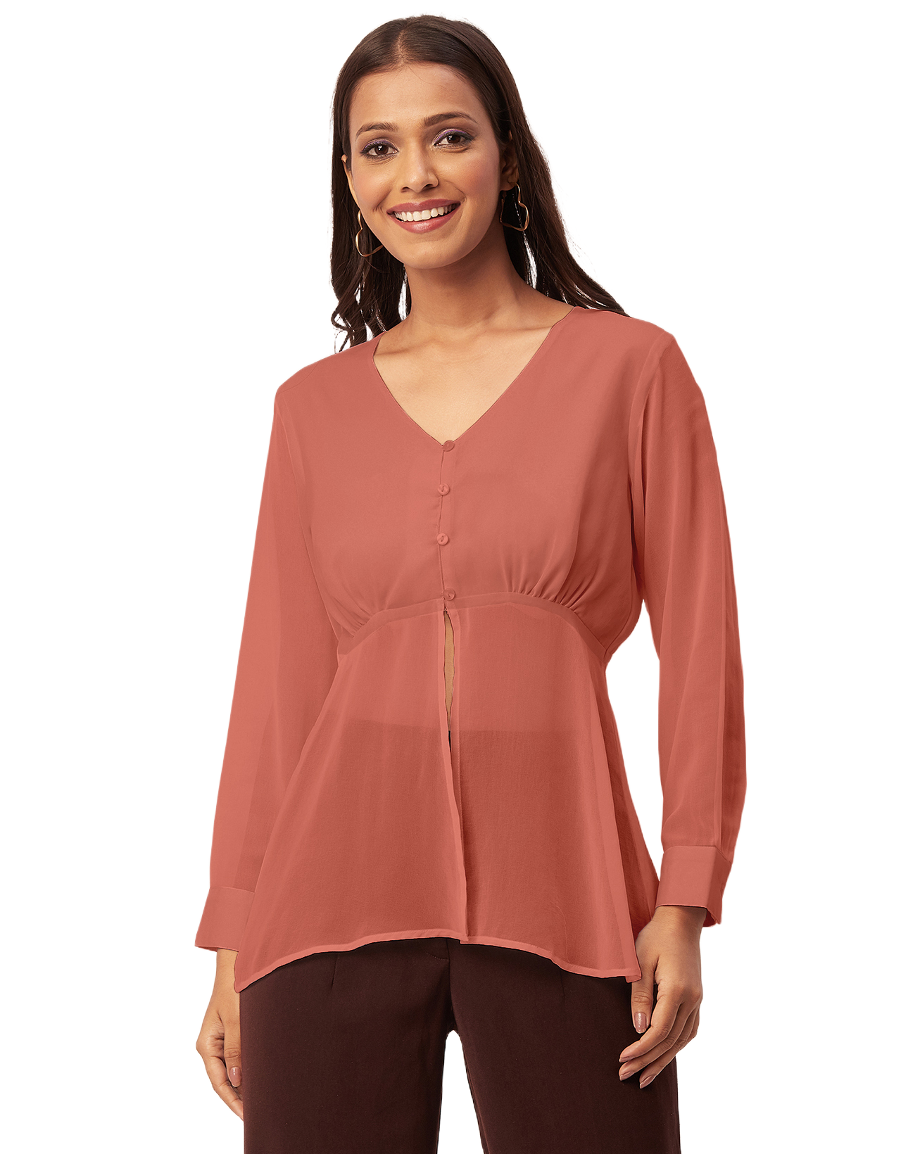 Cinched Waist V-Neck Top