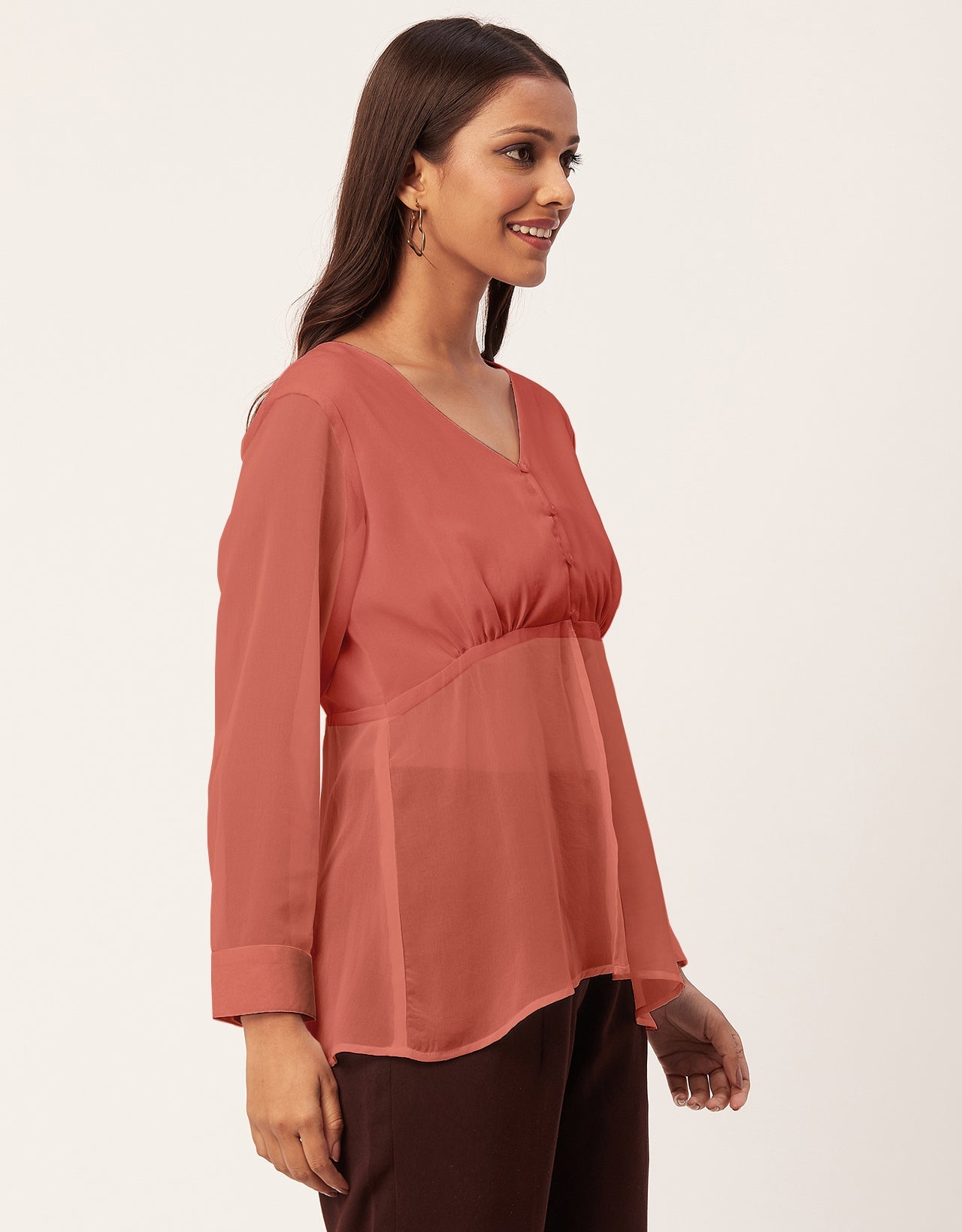 Cinched Waist V-Neck Top