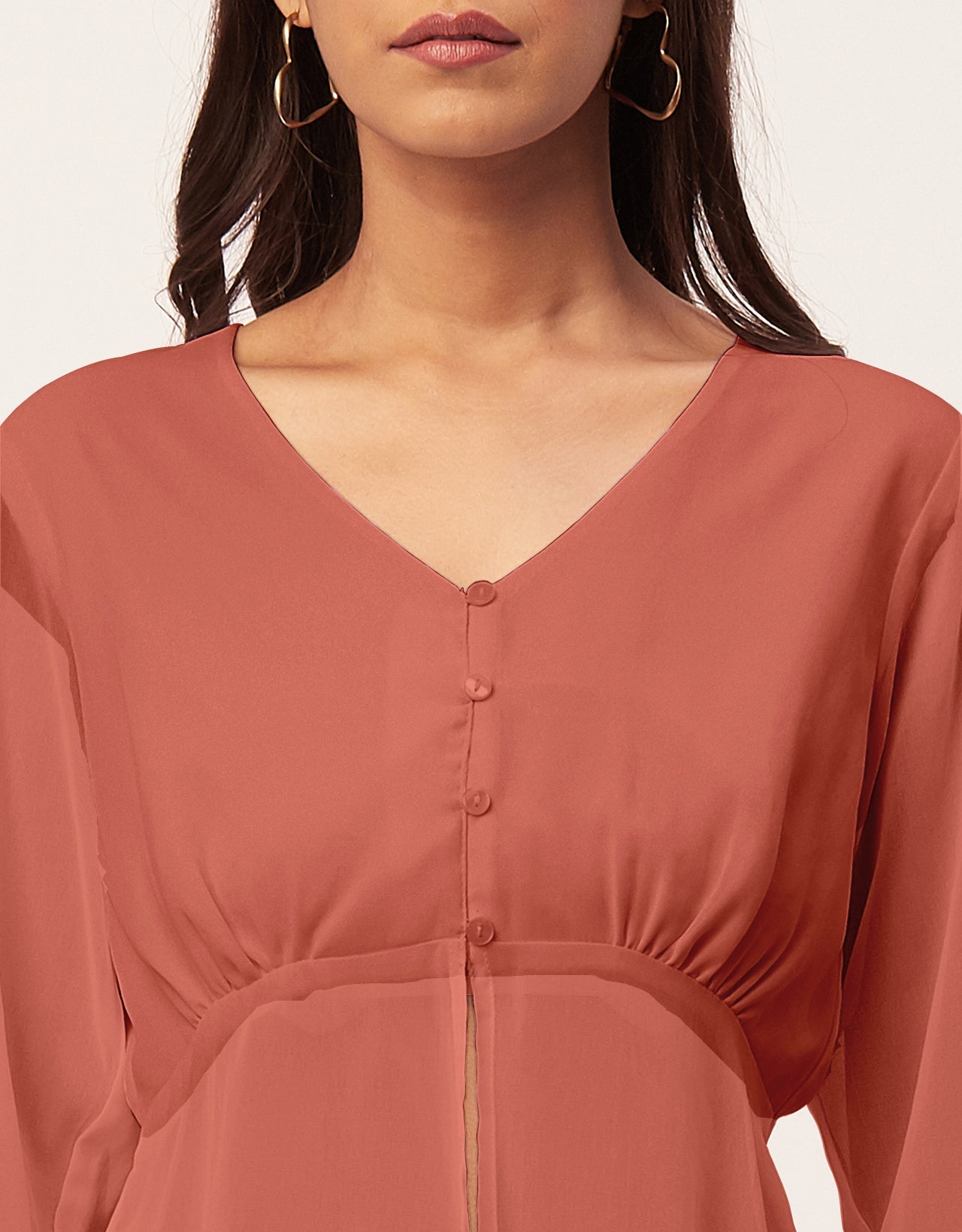 Cinched Waist V-Neck Top
