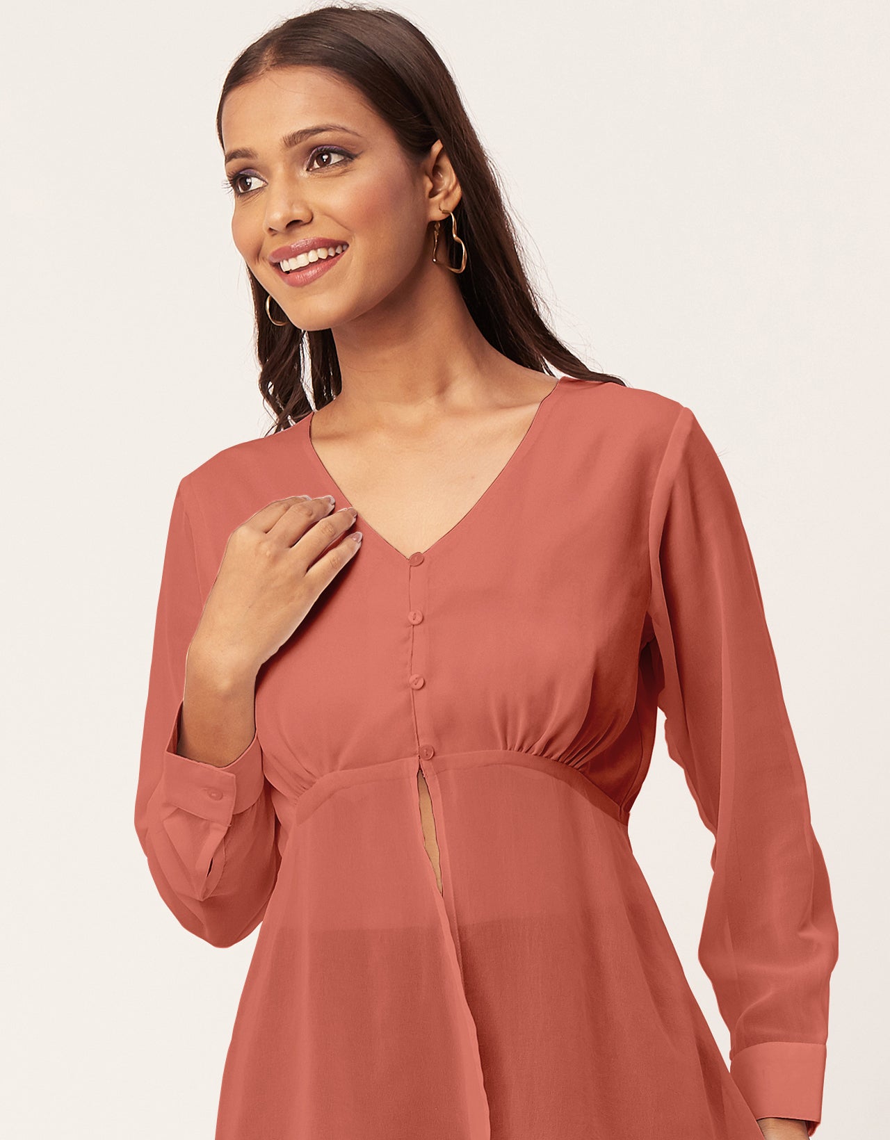 Cinched Waist V-Neck Top