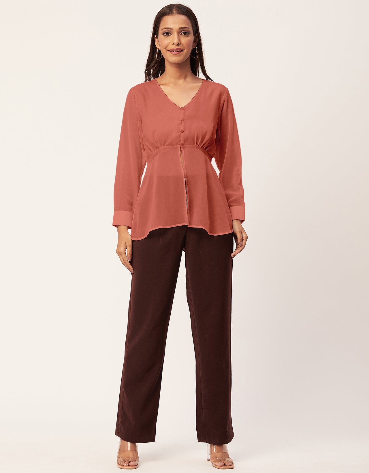 Cinched Waist V-Neck Top