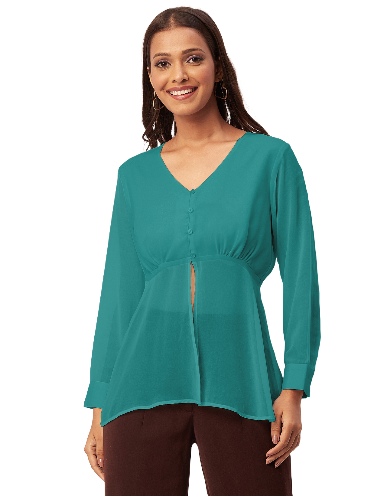 Cinched Waist V-Neck Top