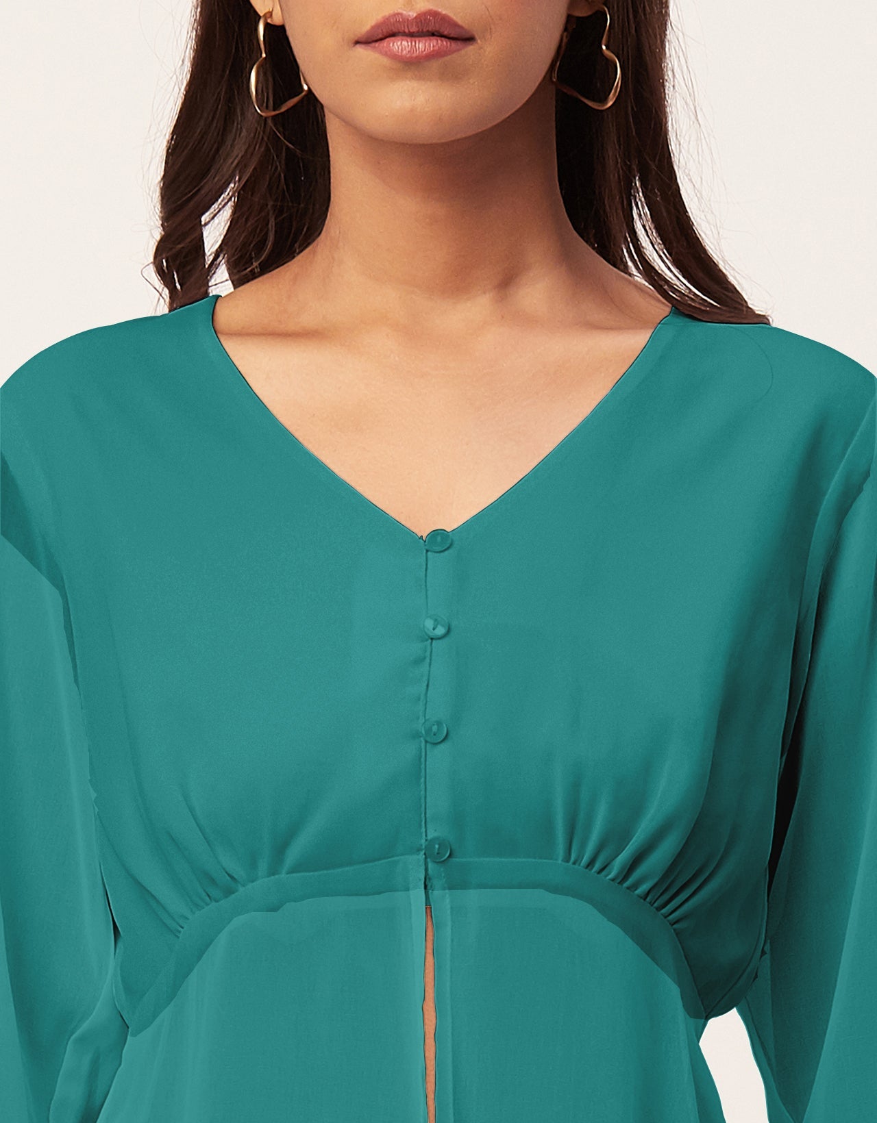 Cinched Waist V-Neck Top