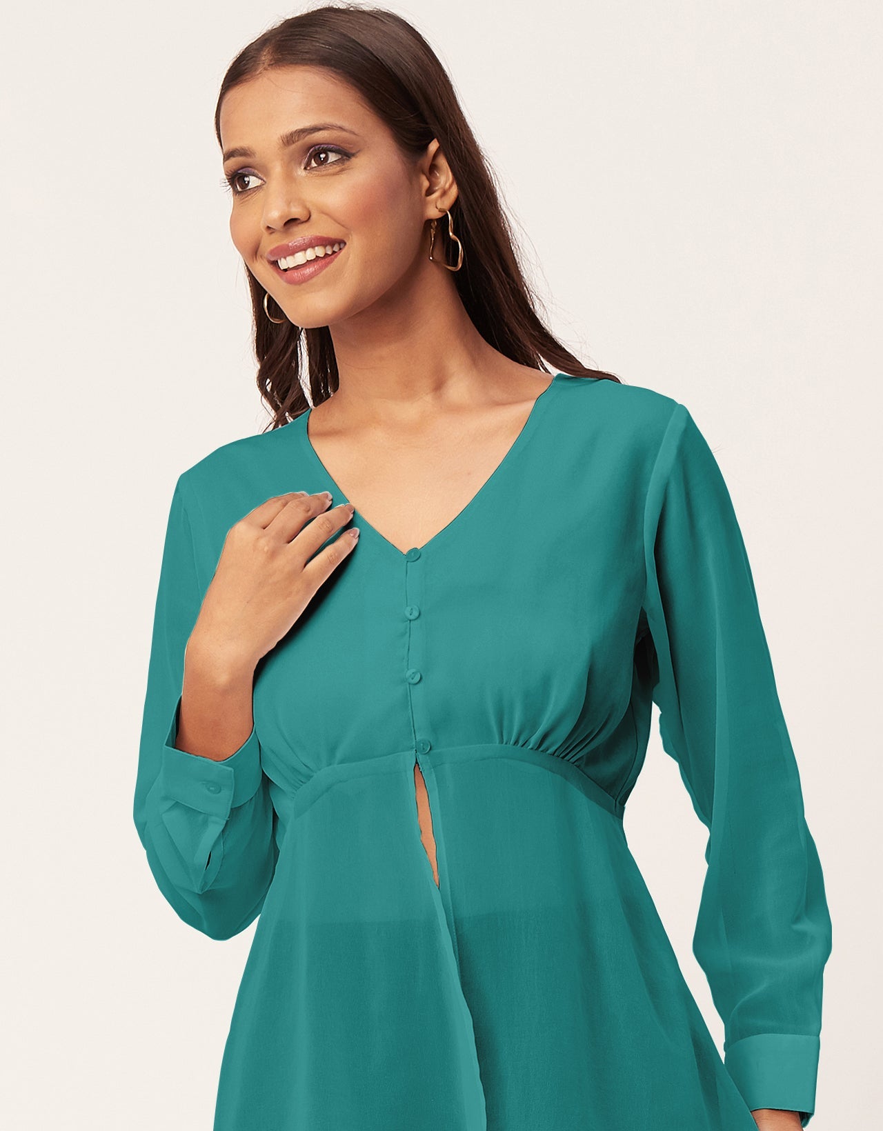 Cinched Waist V-Neck Top