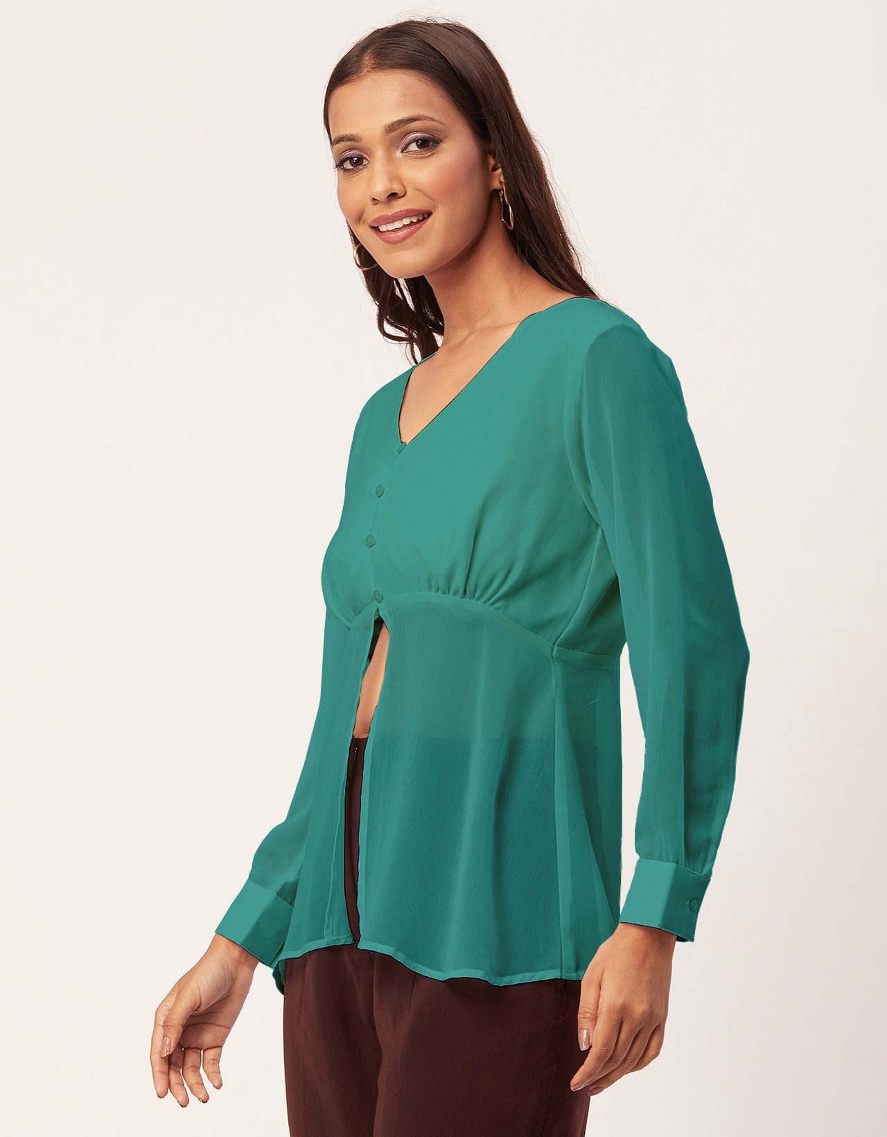 Cinched Waist V-Neck Top