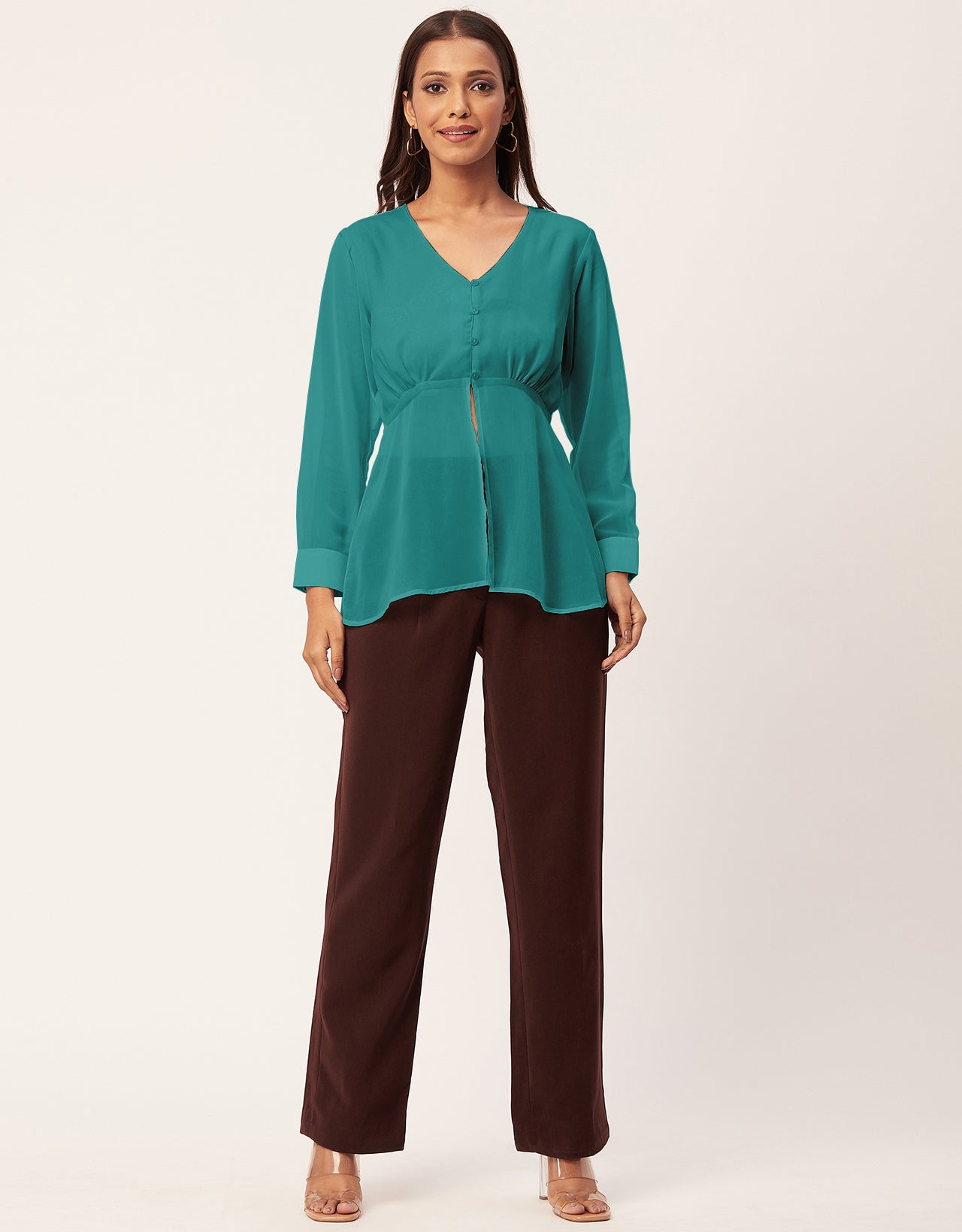 Cinched Waist V-Neck Top