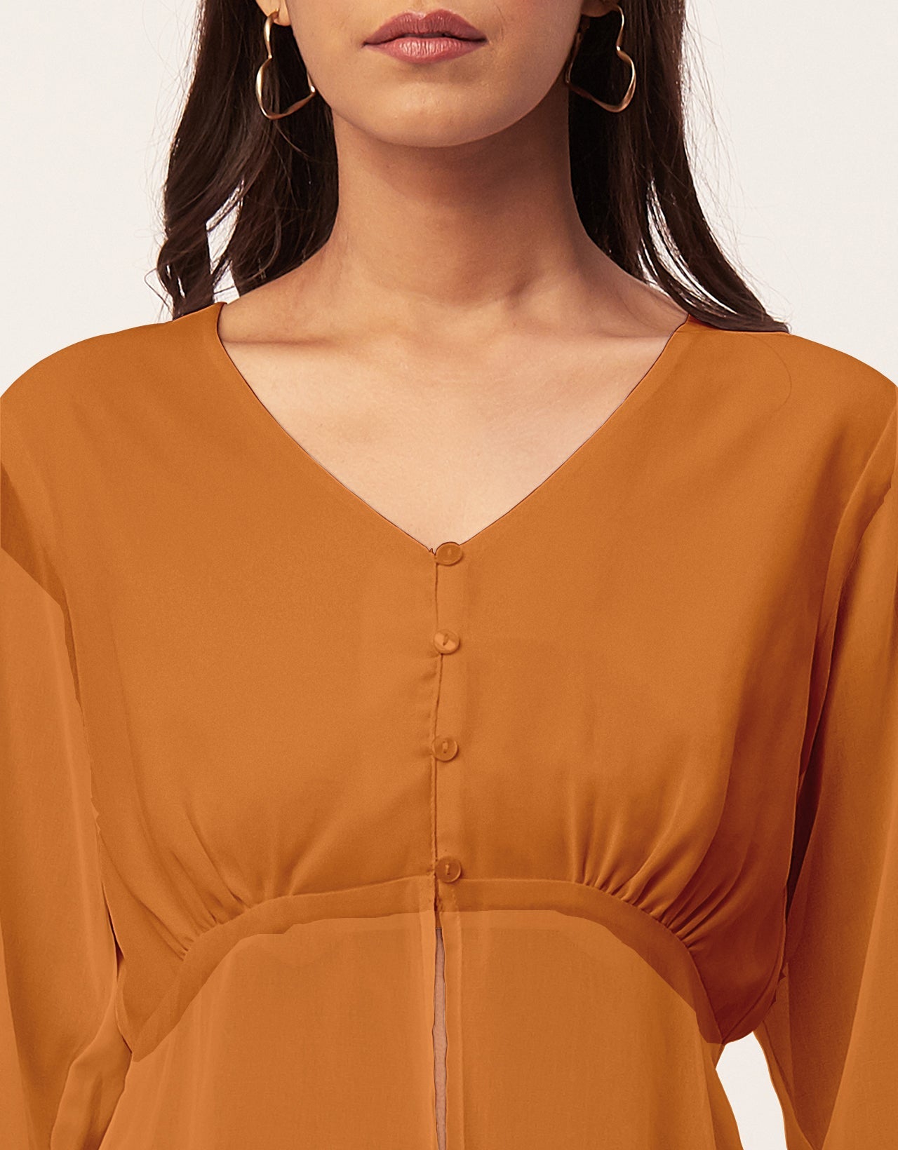 Cinched Waist V-Neck Top