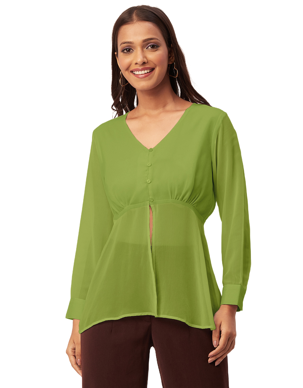 Cinched Waist V-Neck Top
