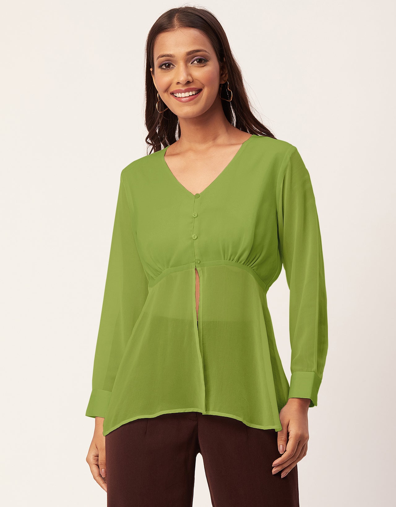 Cinched Waist V-Neck Top