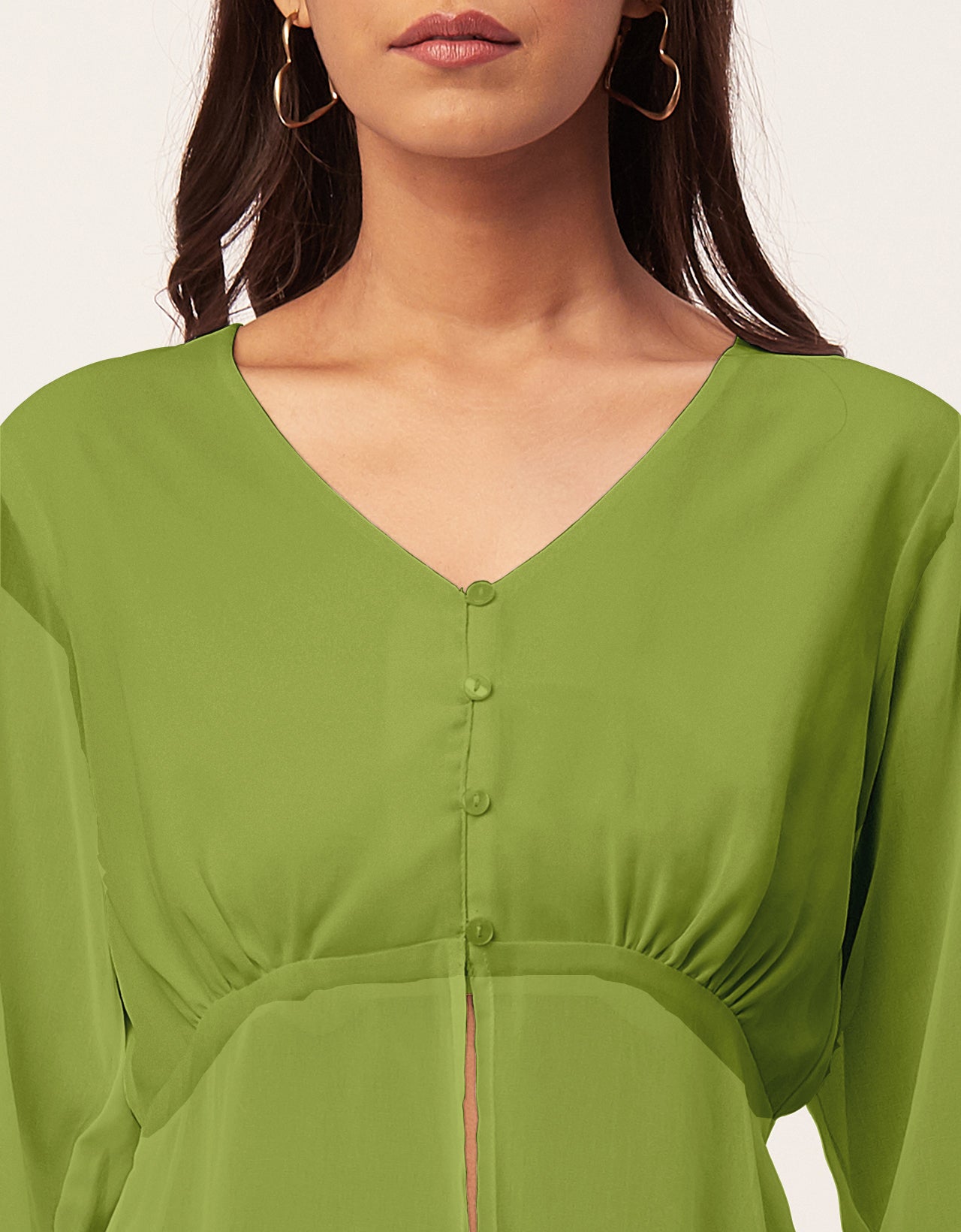 Cinched Waist V-Neck Top