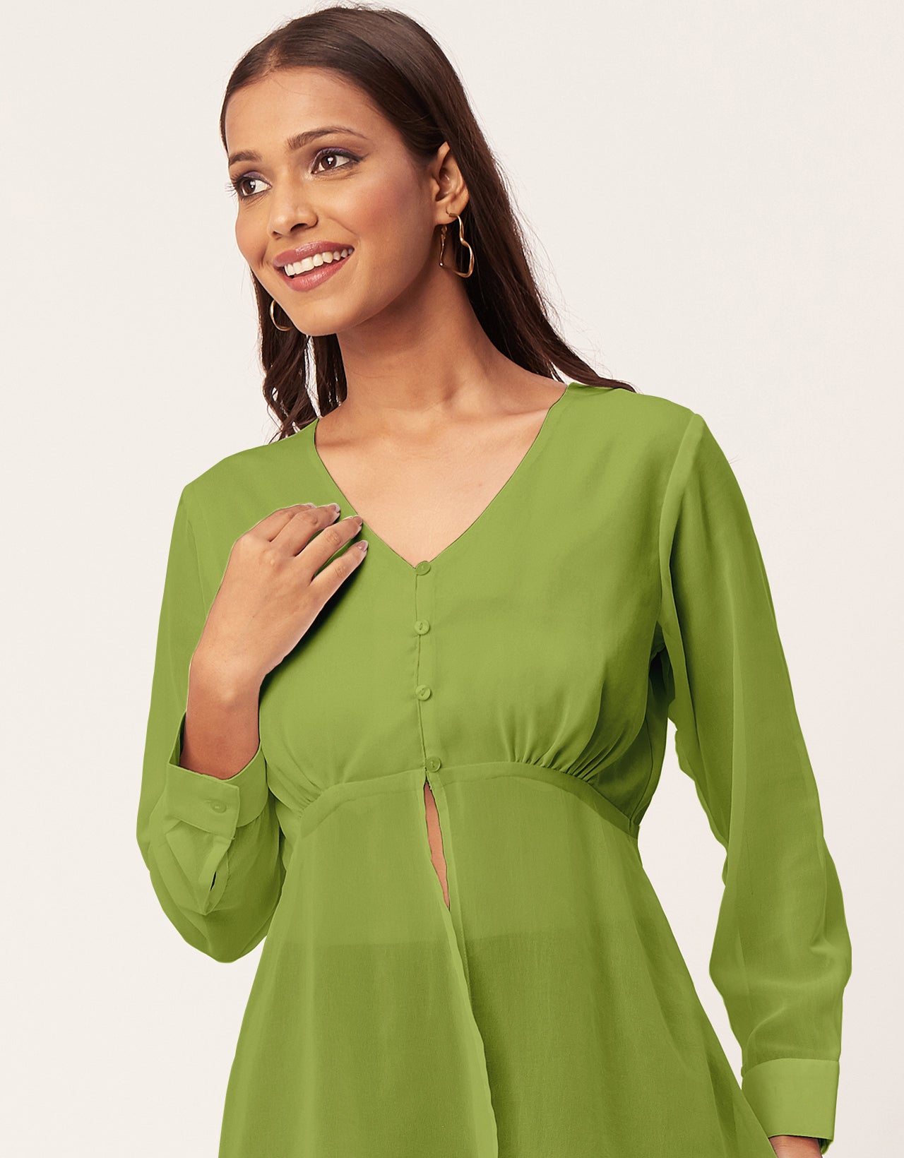 Cinched Waist V-Neck Top