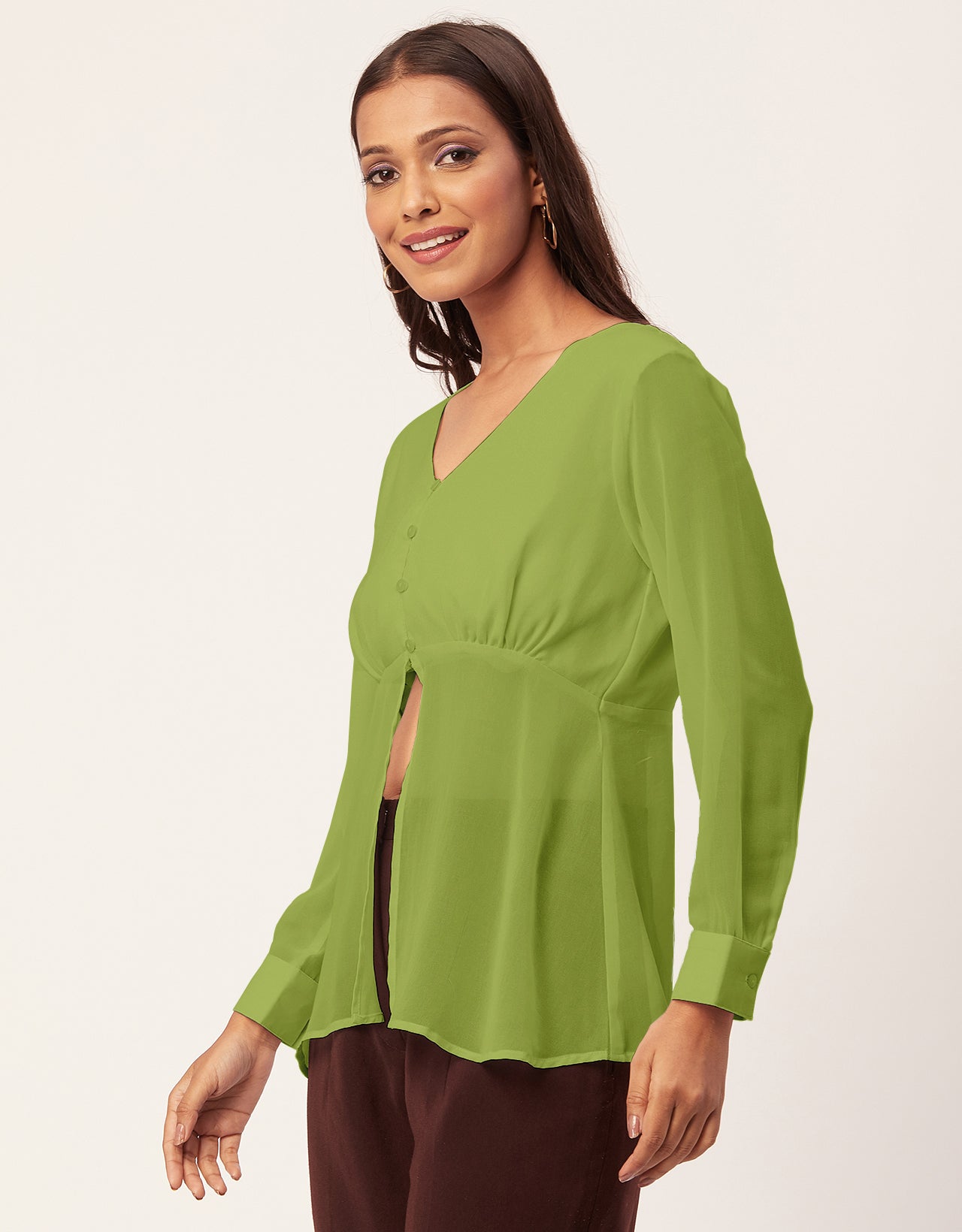 Cinched Waist V-Neck Top