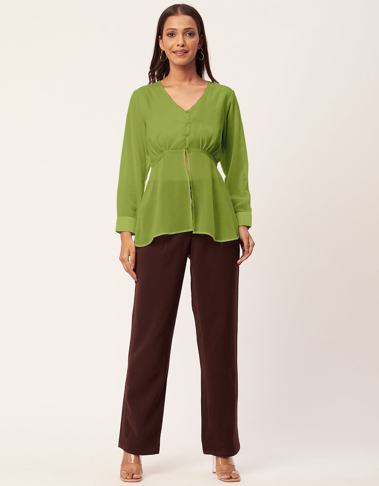 Cinched Waist V-Neck Top