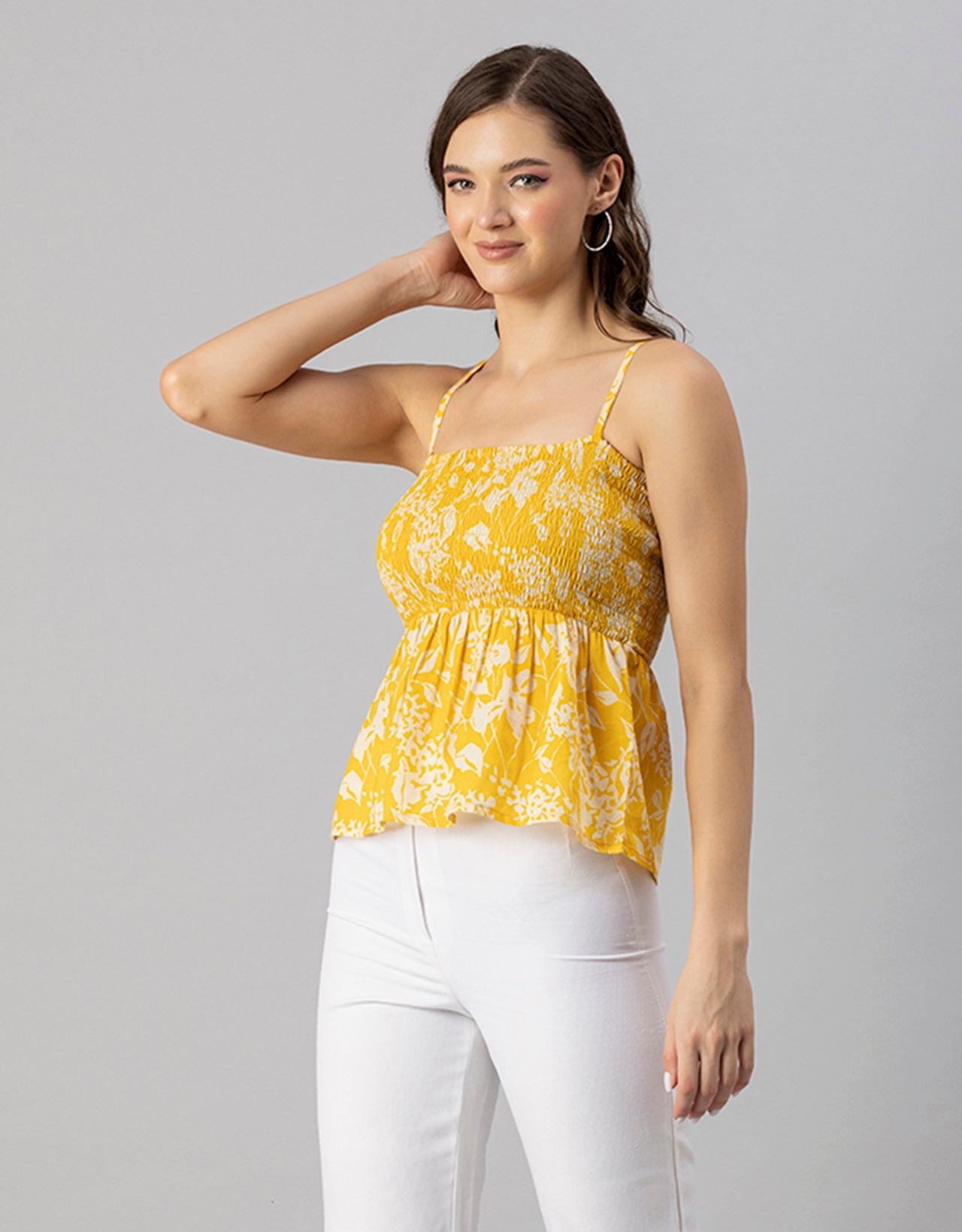 Printed Square Neck Smocked Top