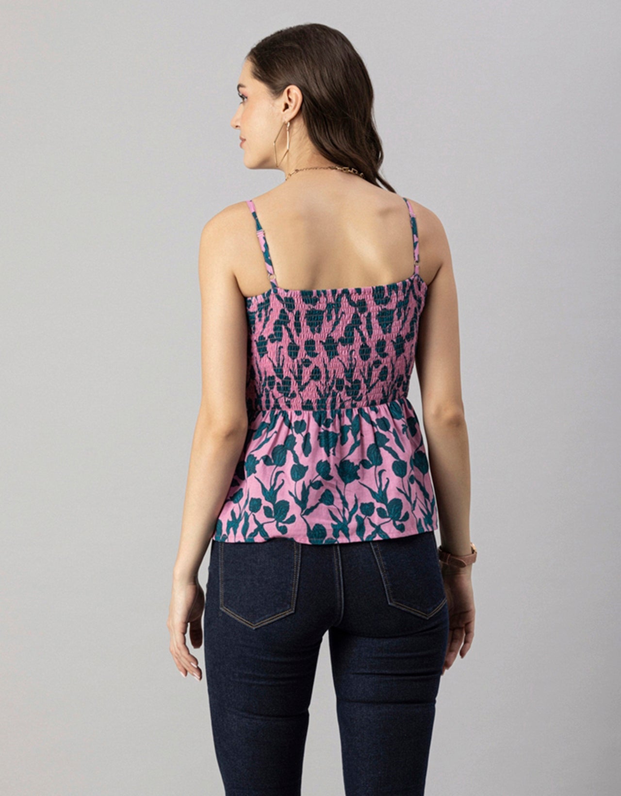 Printed Square Neck Smocked Top