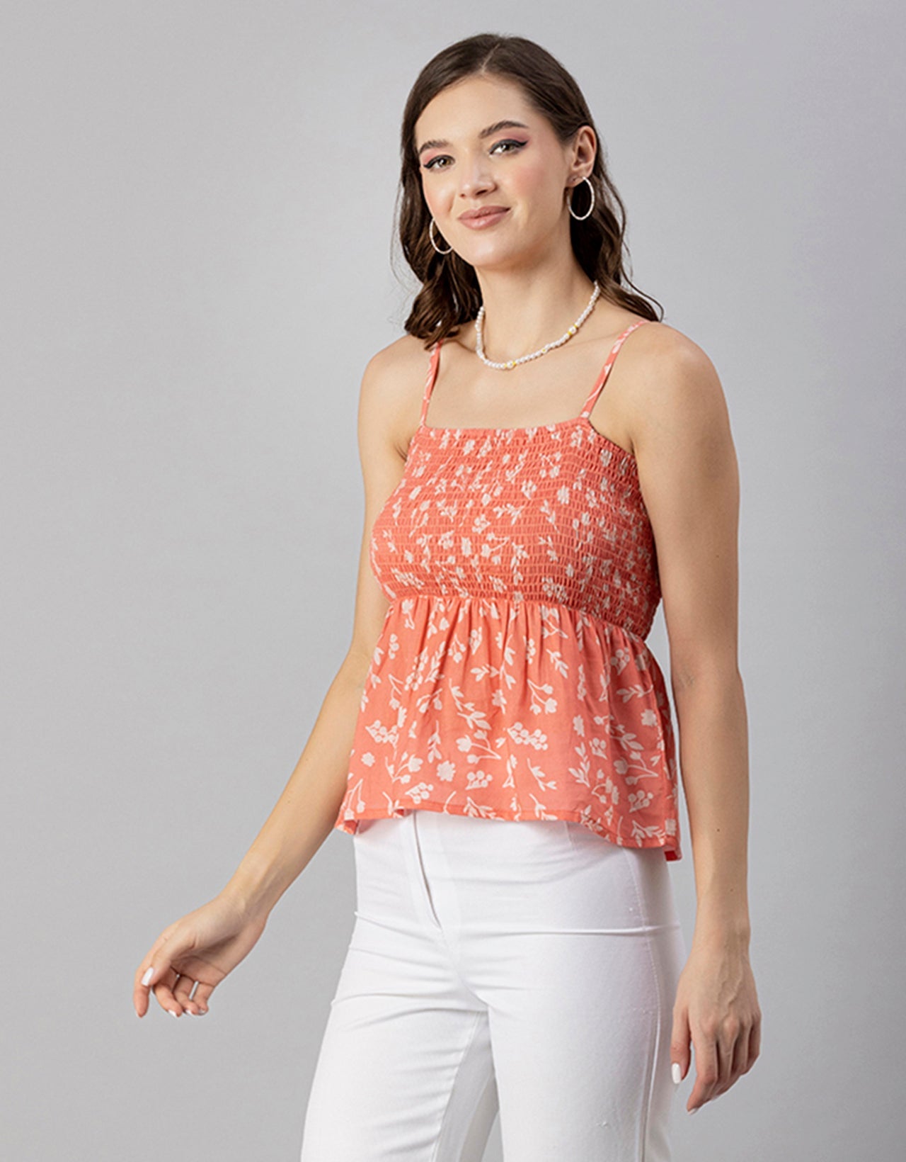 Printed Square Neck Smocked Top
