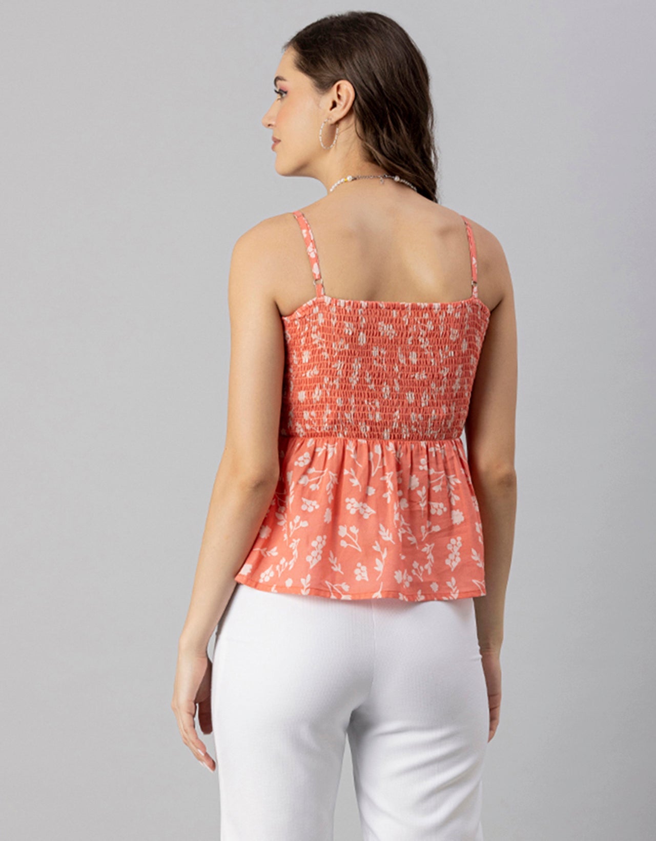 Printed Square Neck Smocked Top