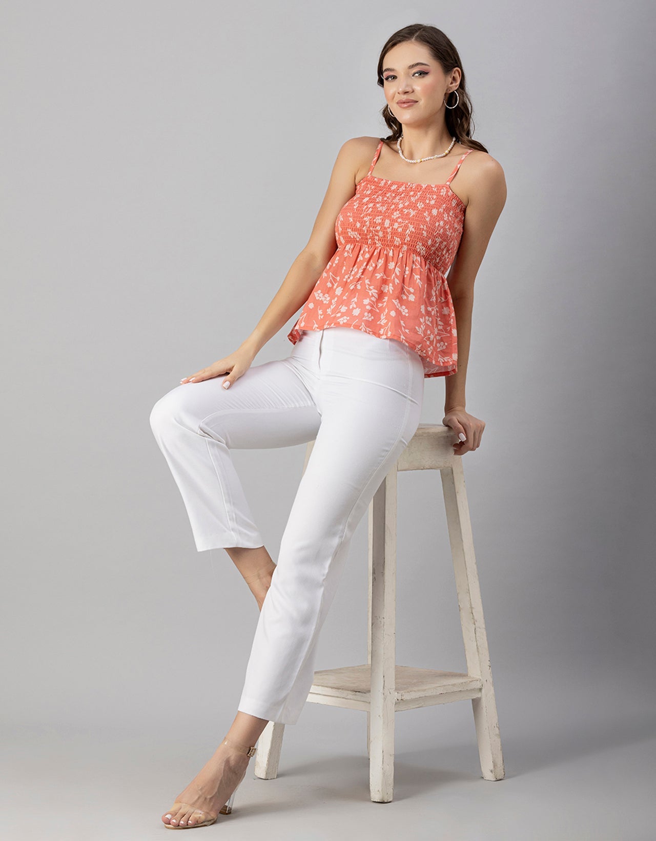 Printed Square Neck Smocked Top