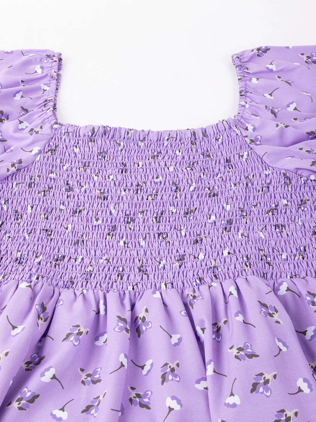 Printed Smocked Square Neck