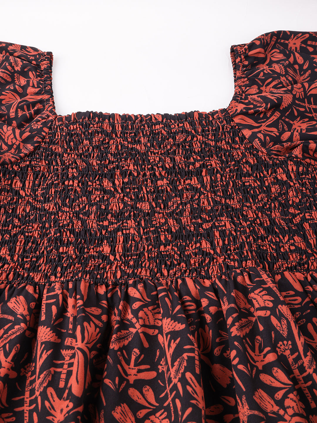Printed Smocked Square Neck