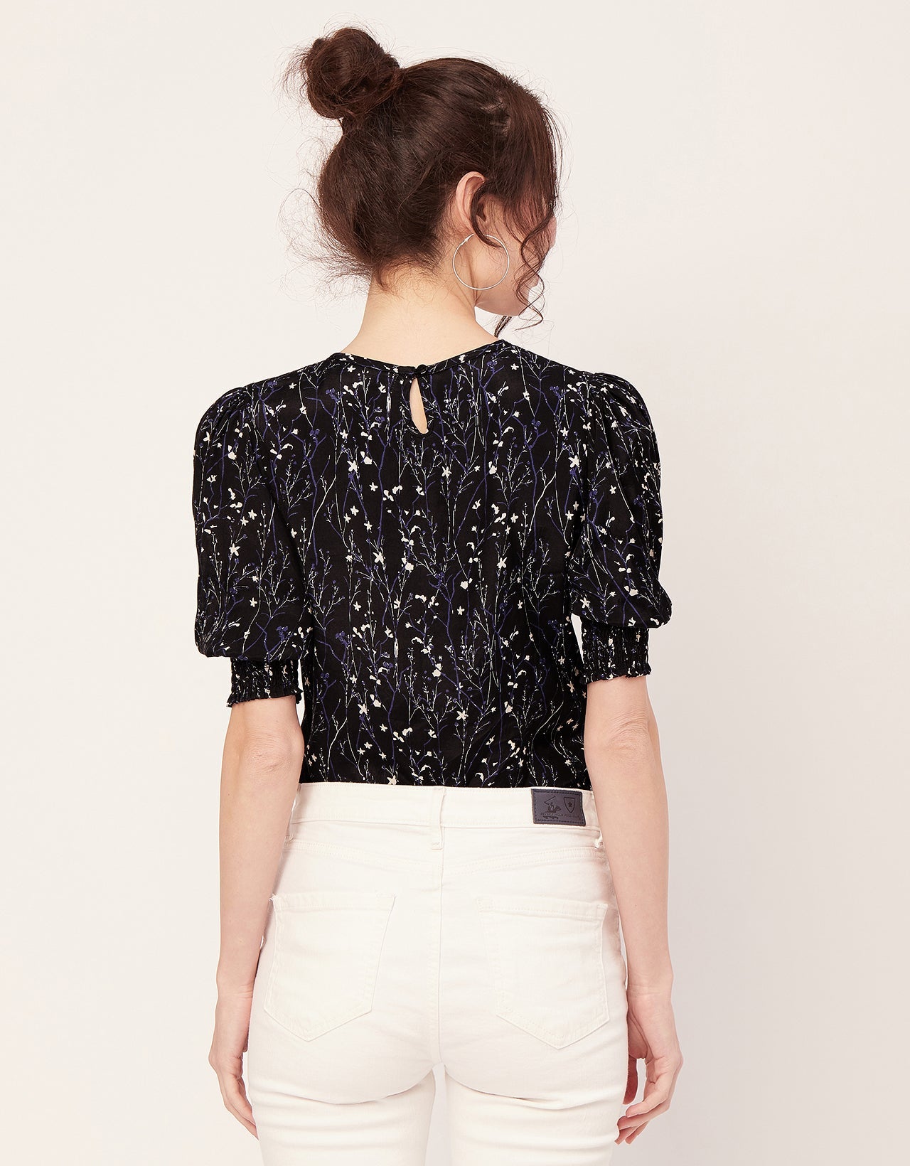 Printed Smocked Round Neck