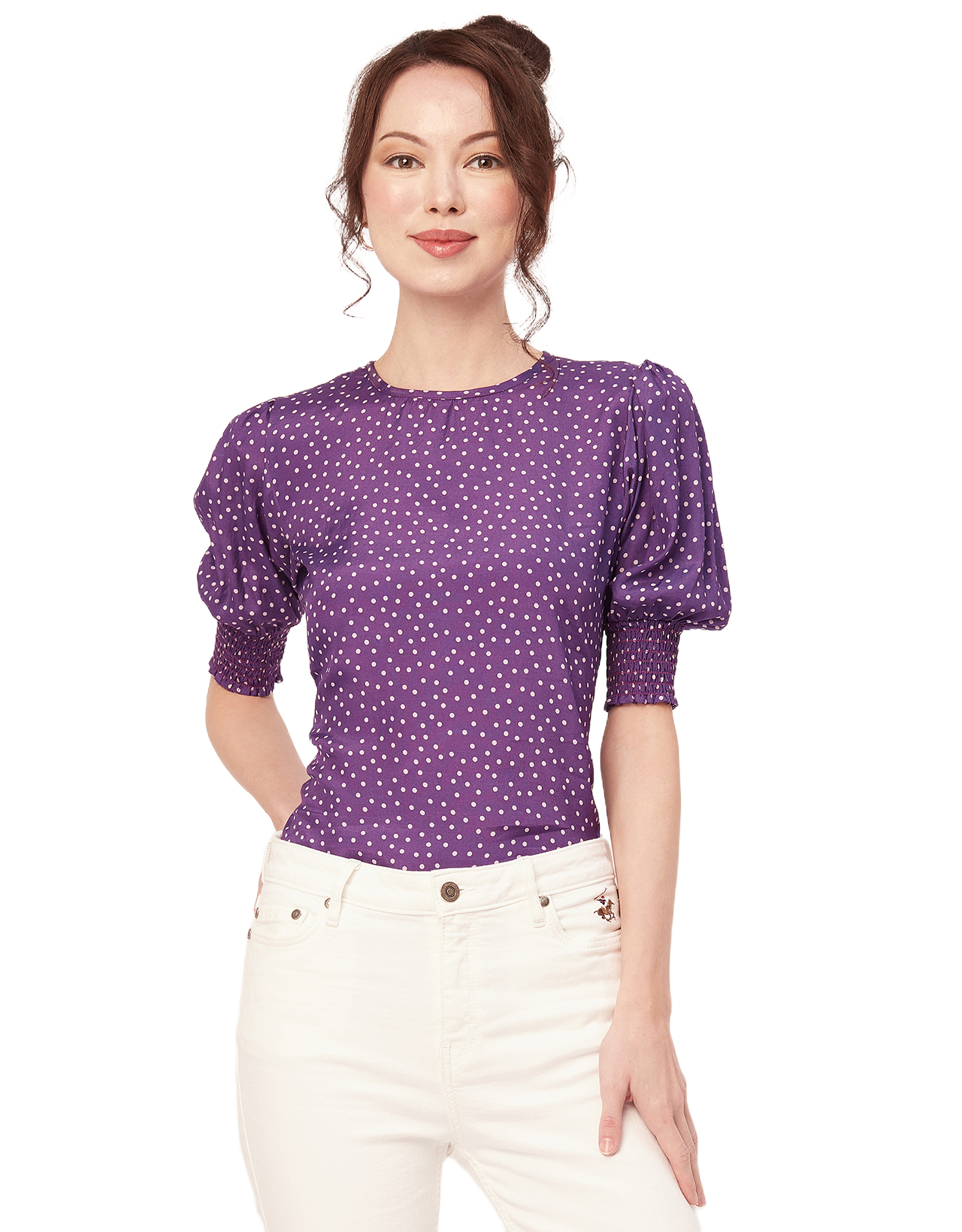 Printed Smocked Round Neck