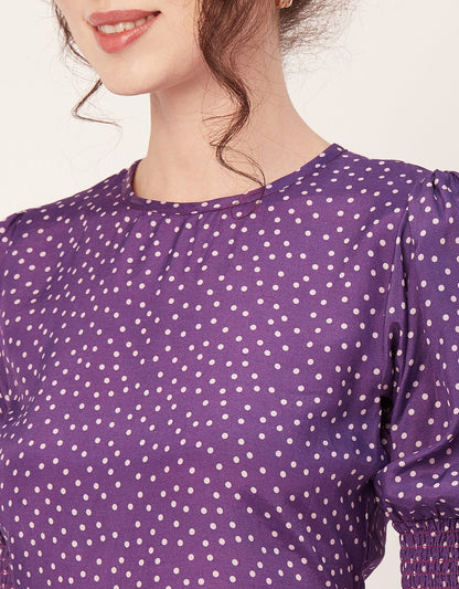 Printed Smocked Round Neck