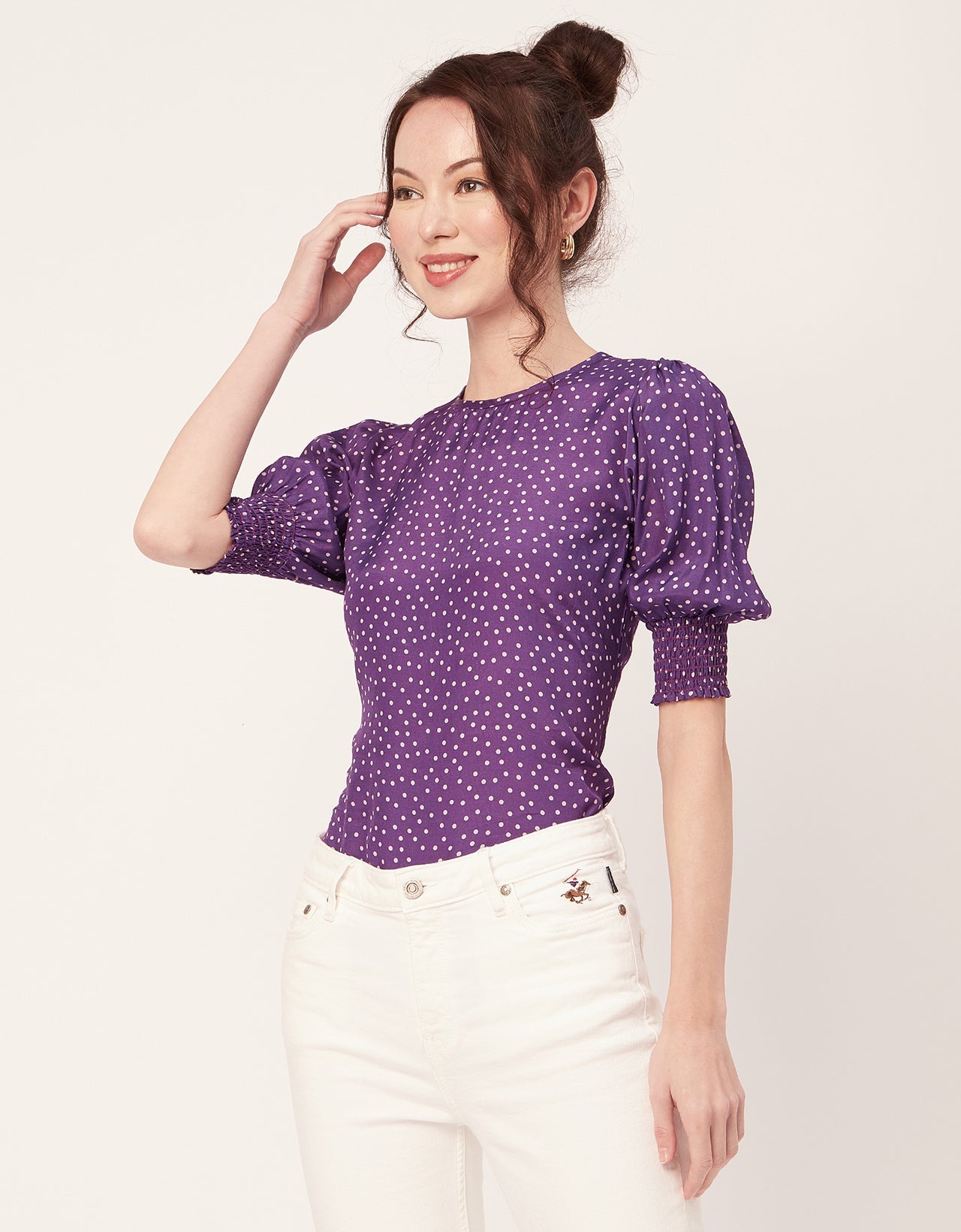 Printed Smocked Round Neck