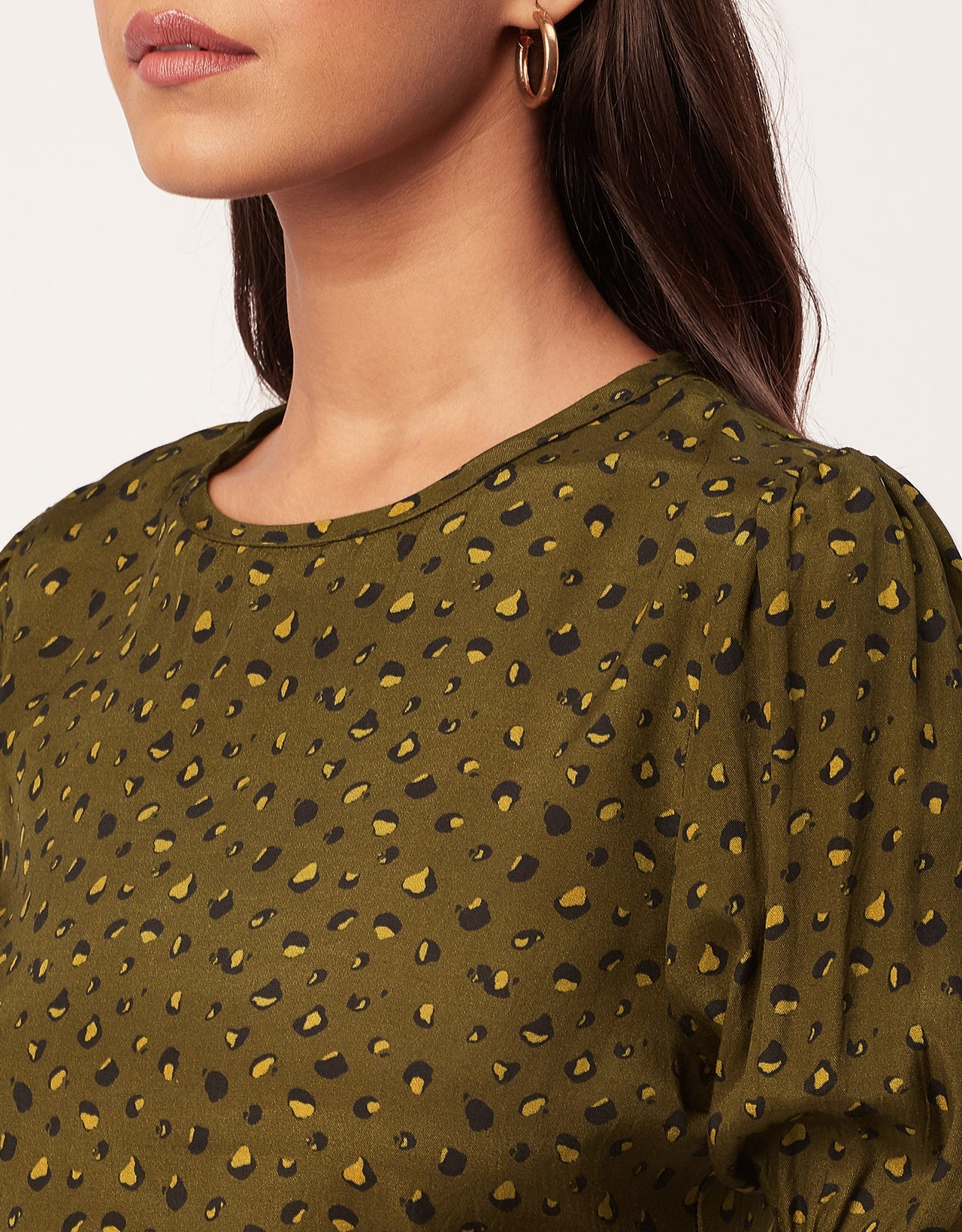 Printed Smocked Round Neck