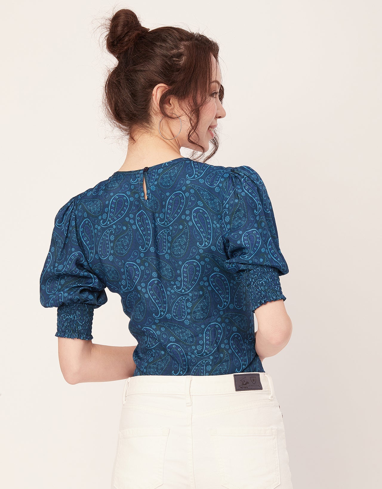 Printed Smocked Round Neck