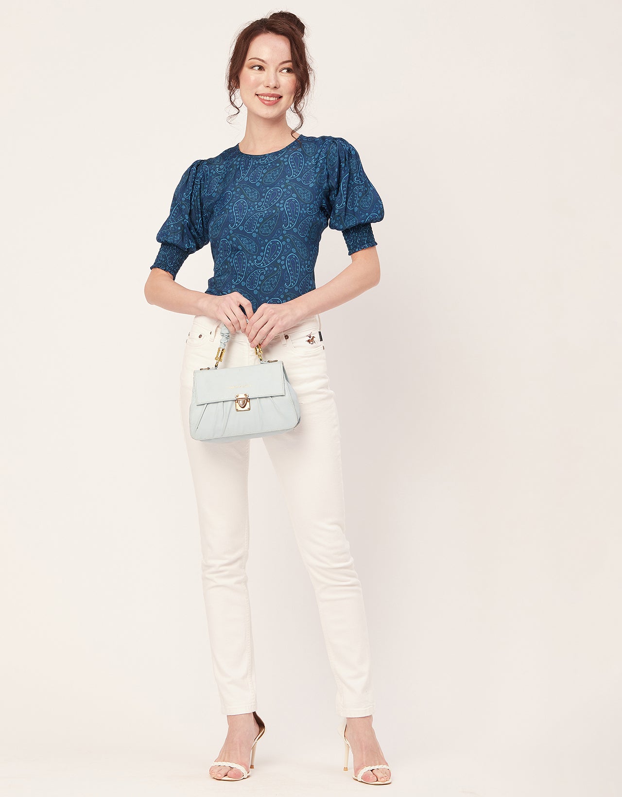 Printed Smocked Round Neck