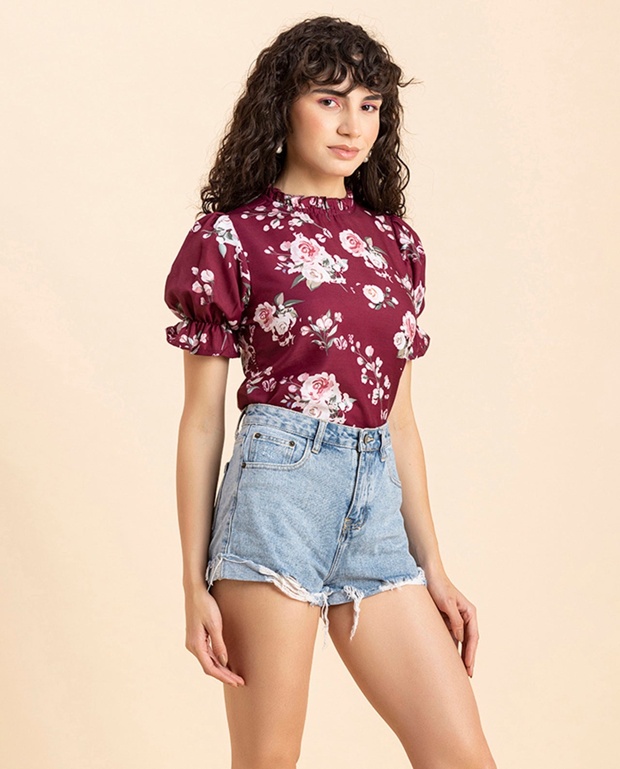 Ruffled Neck Casual Top