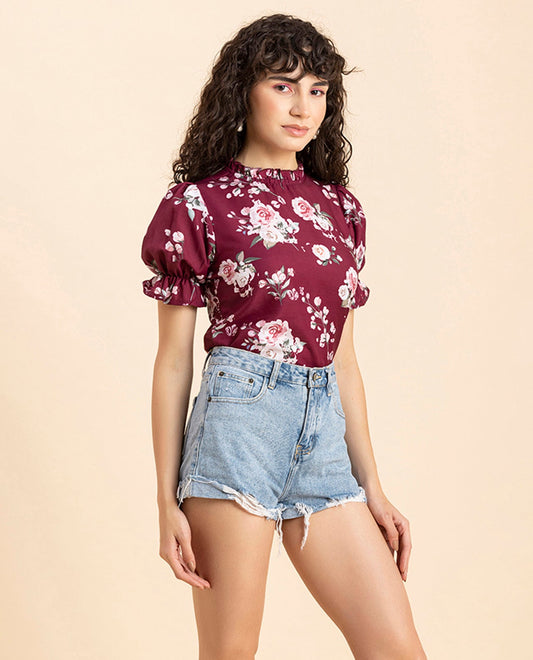 Ruffled Neck Casual Top
