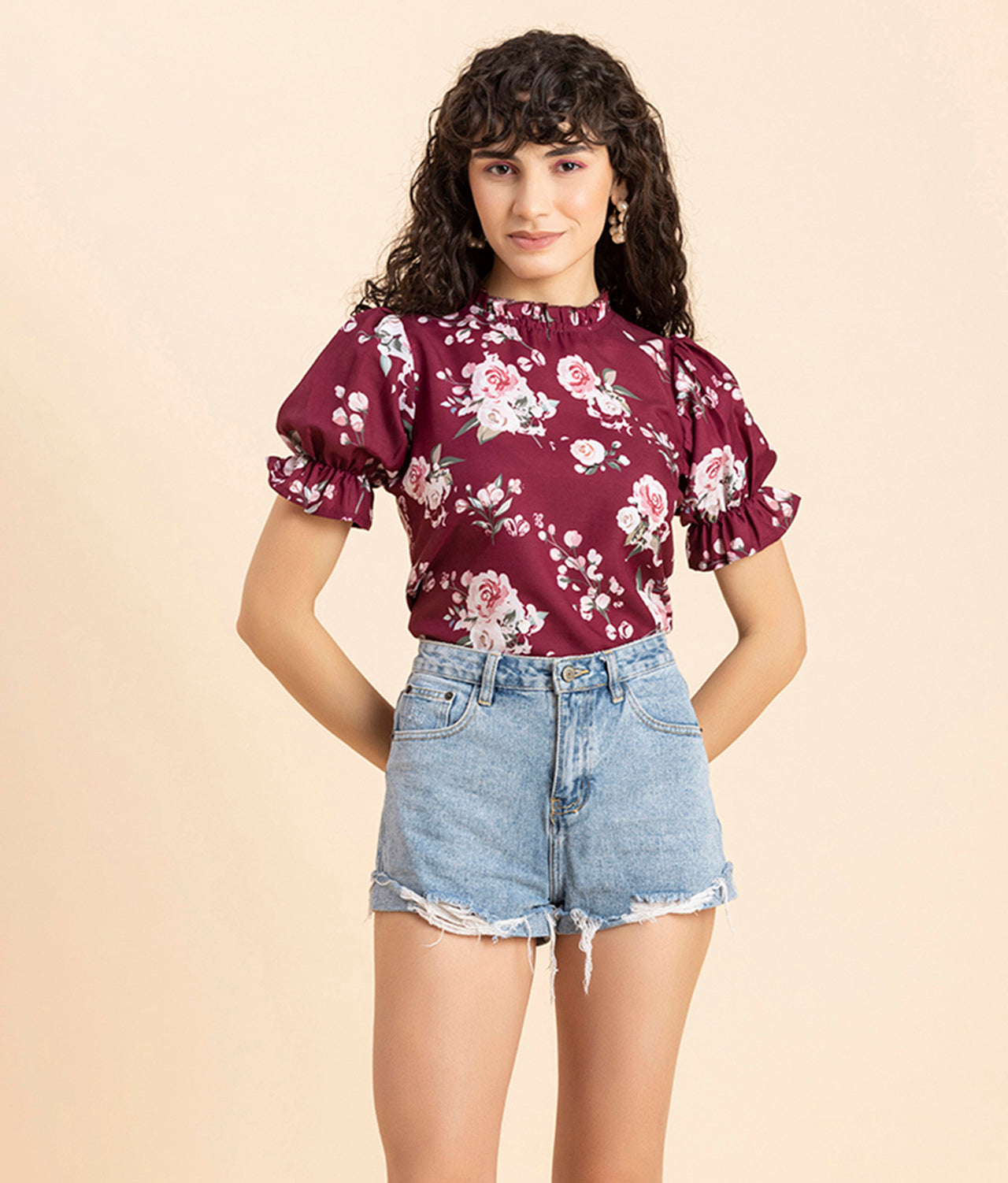 Ruffled Neck Casual Top