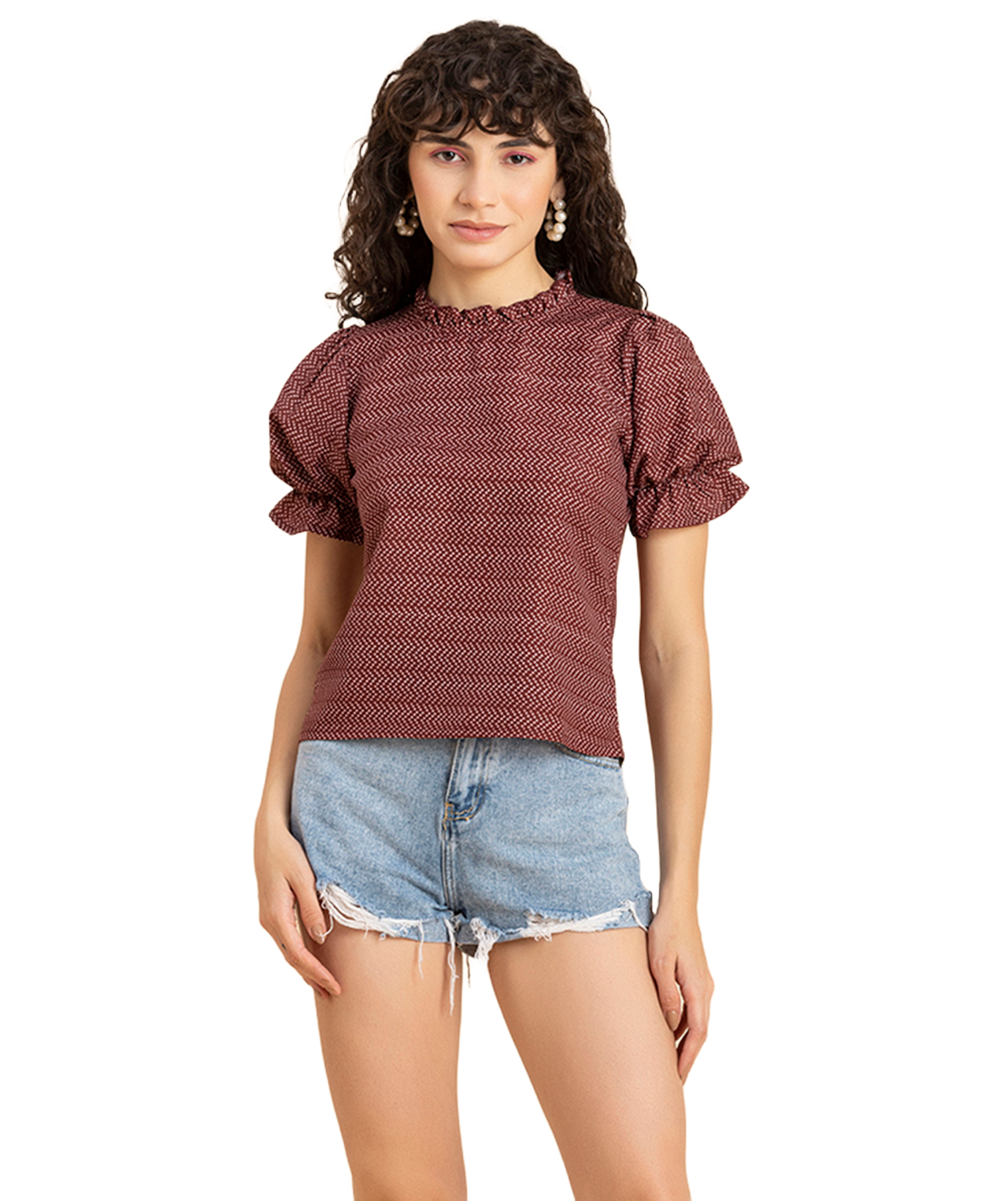 Ruffled Neck Casual Top