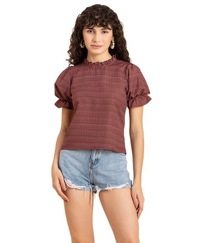 Ruffled Neck Casual Top