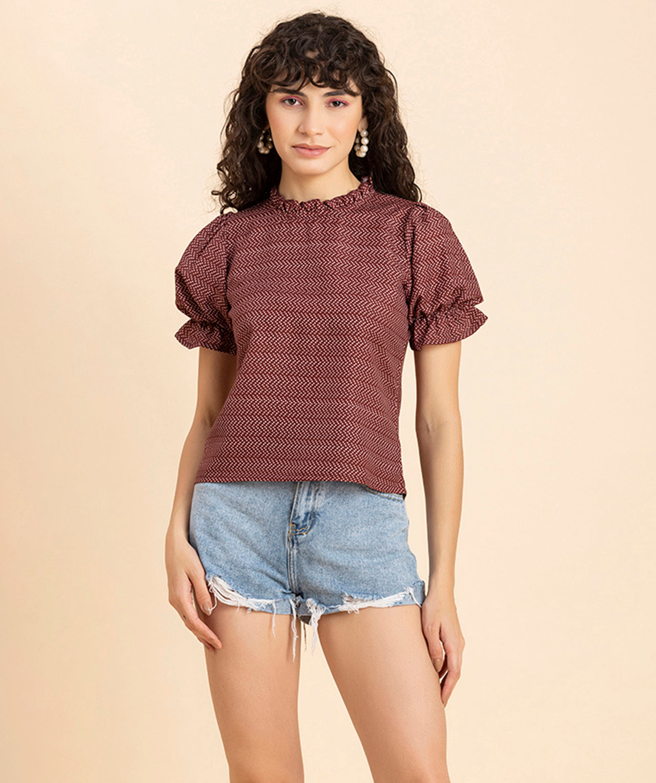 Ruffled Neck Casual Top