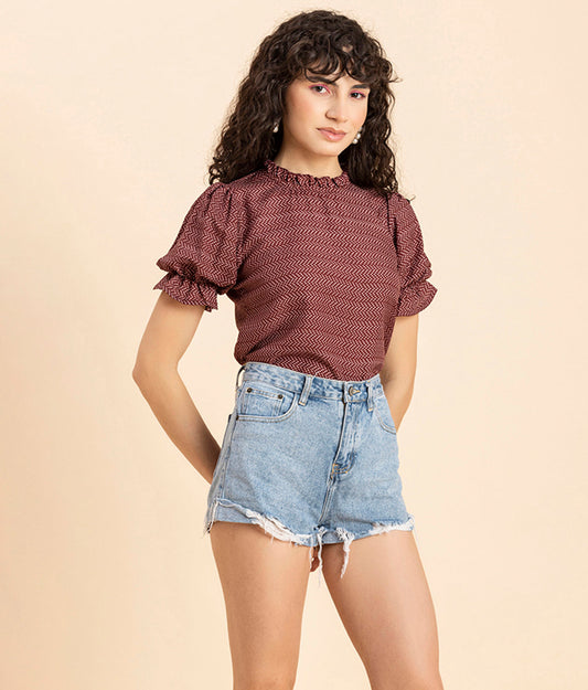 Ruffled Neck Casual Top
