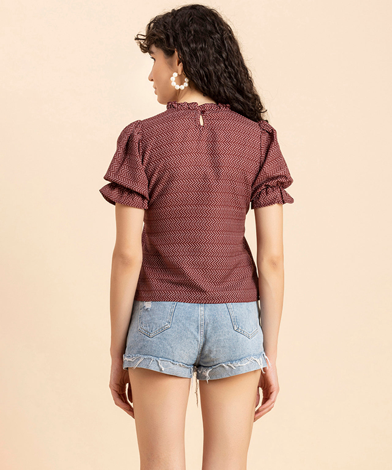 Ruffled Neck Casual Top
