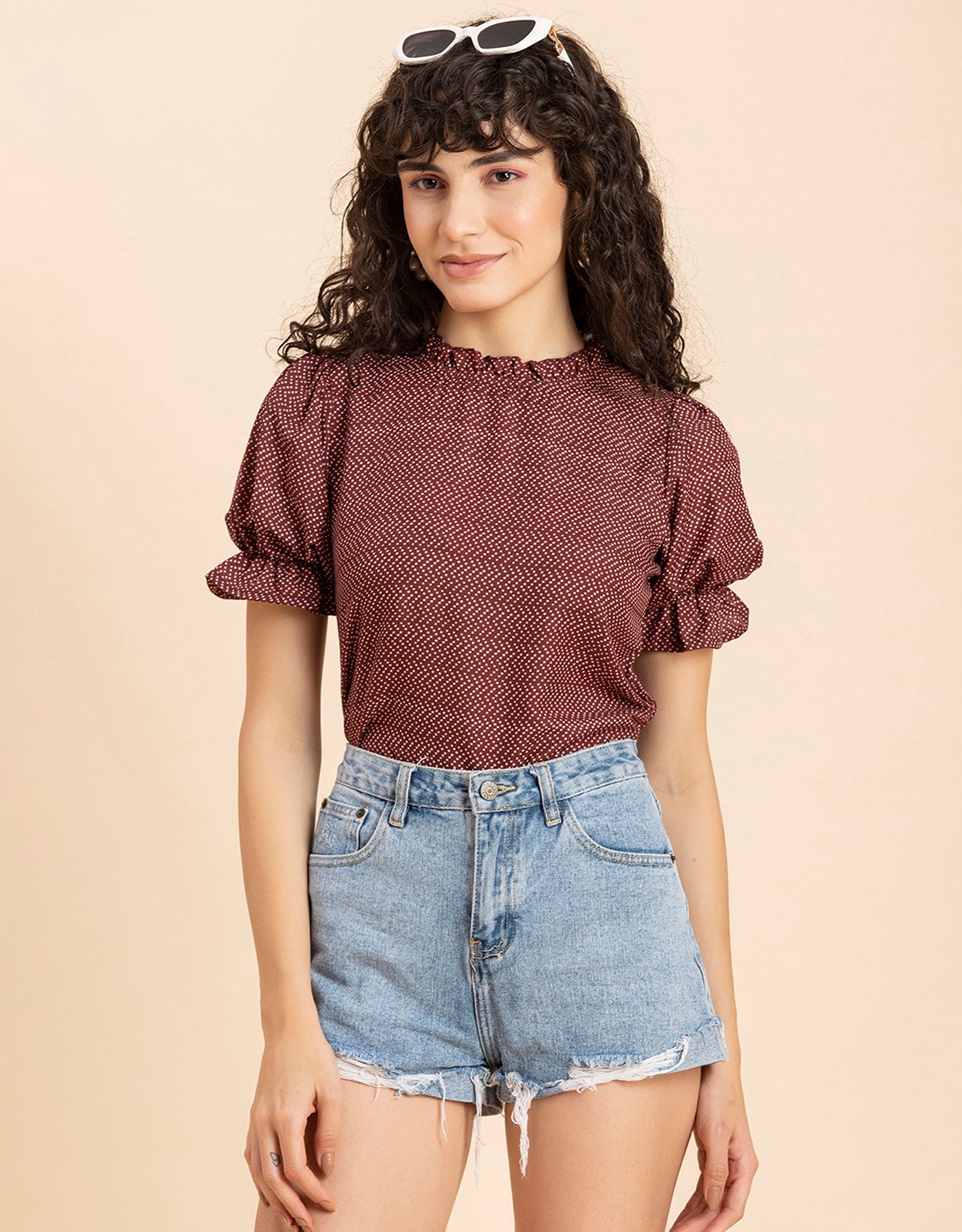 Ruffled Neck Casual Top