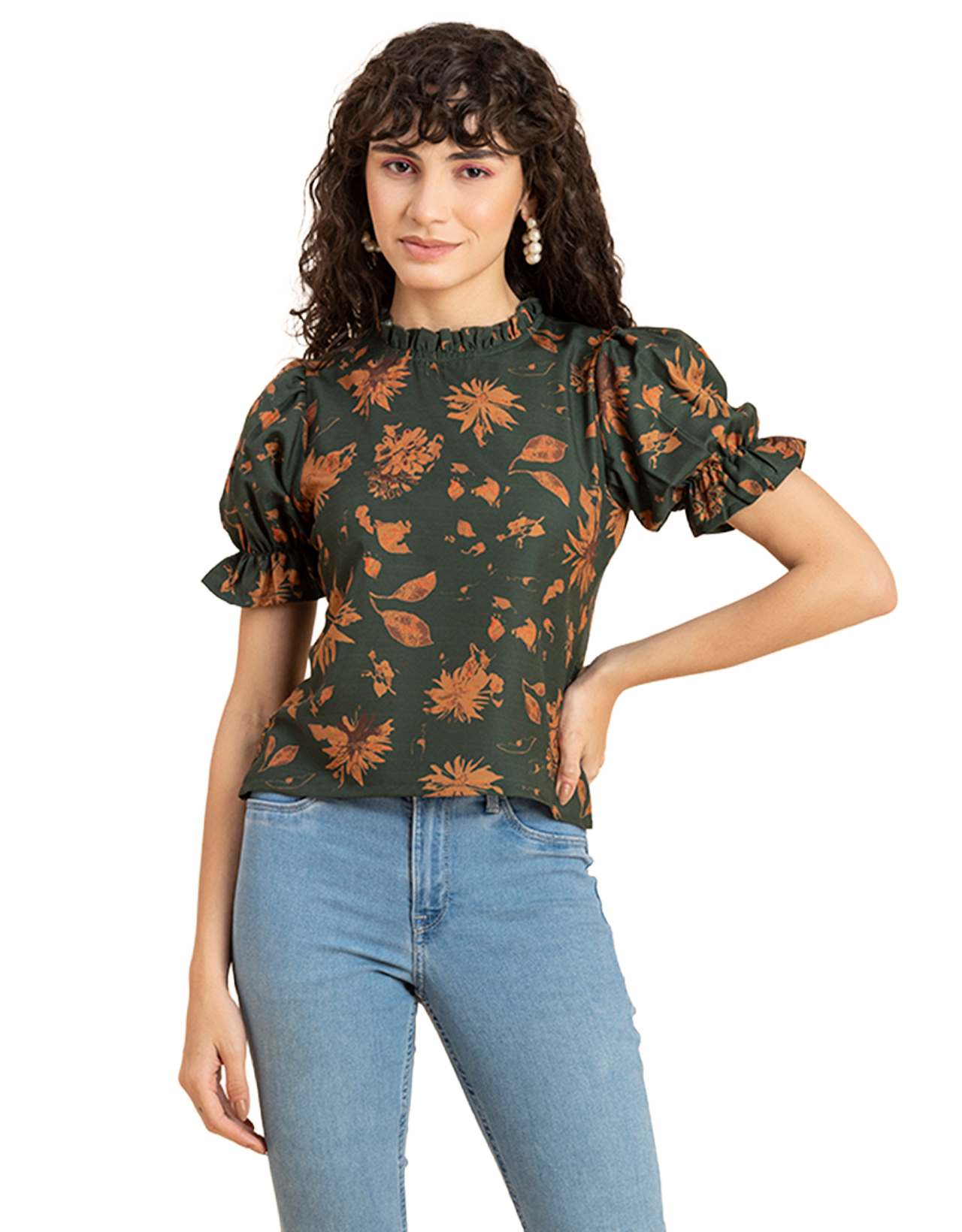 Ruffled Neck Casual Top