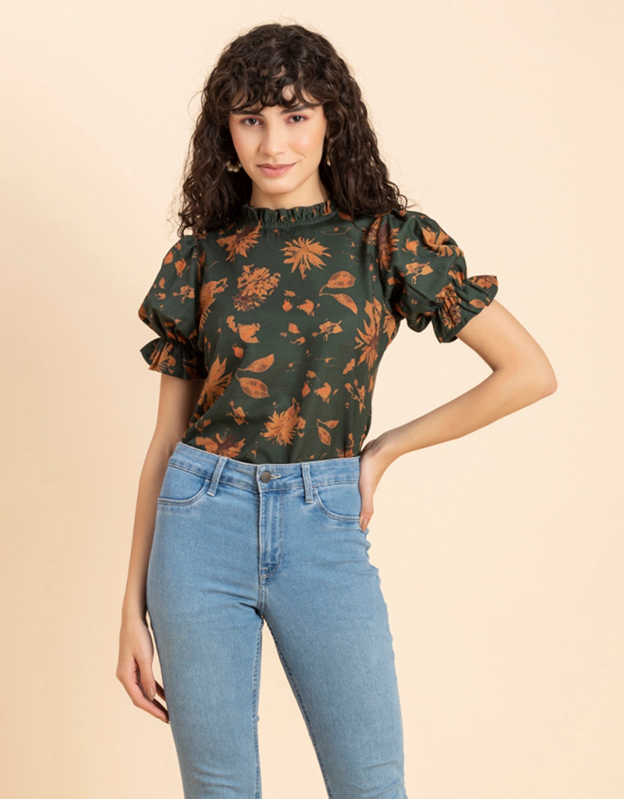 Ruffled Neck Casual Top