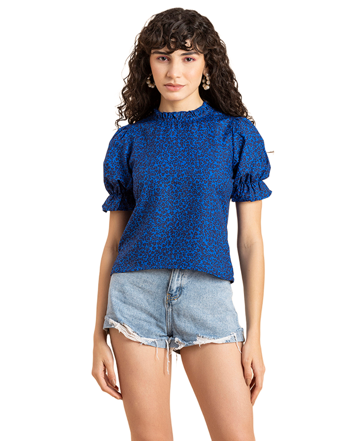 Ruffled Neck Casual Top