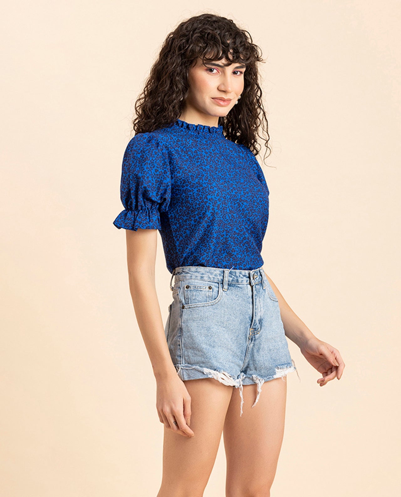 Ruffled Neck Casual Top