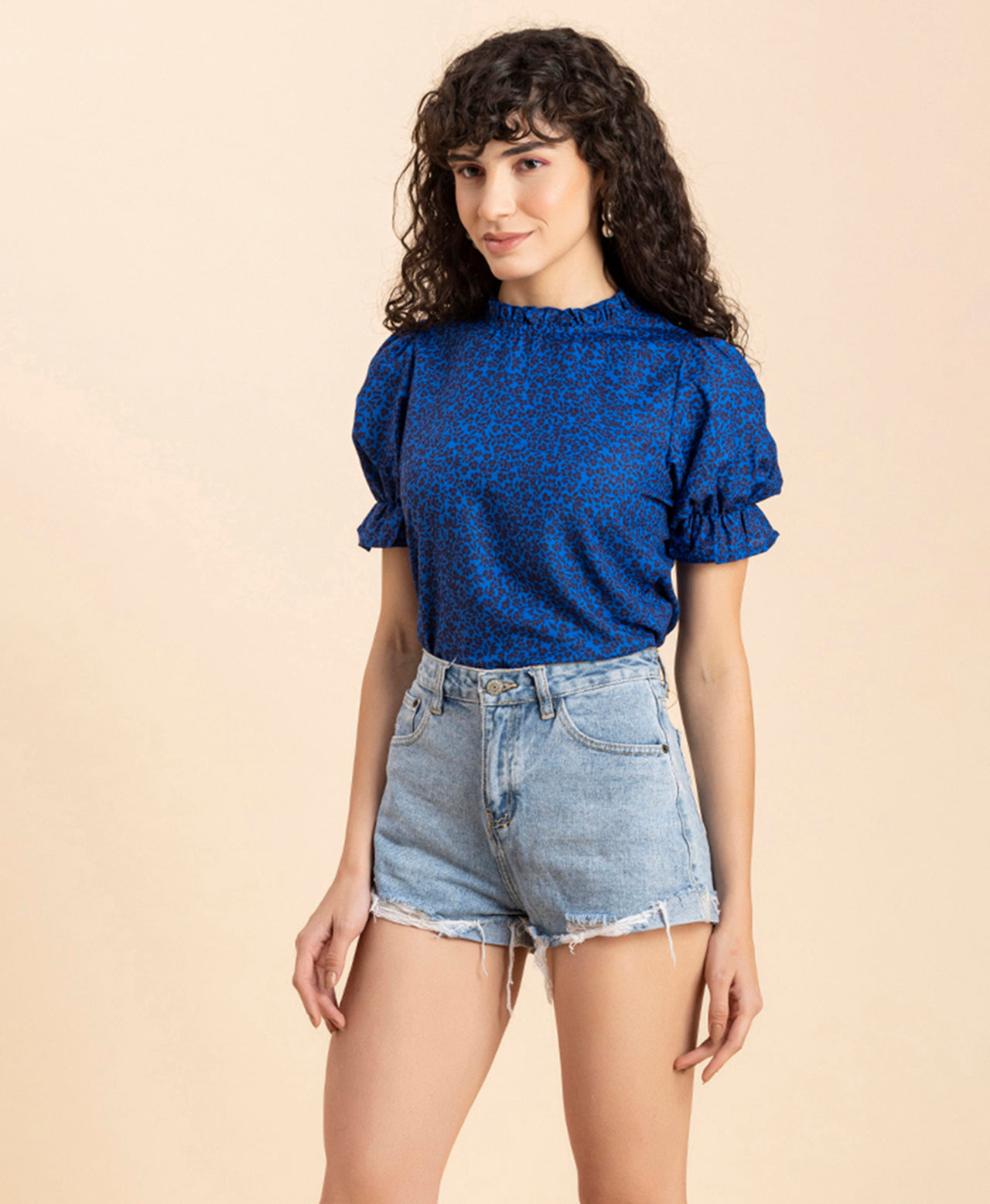 Ruffled Neck Casual Top