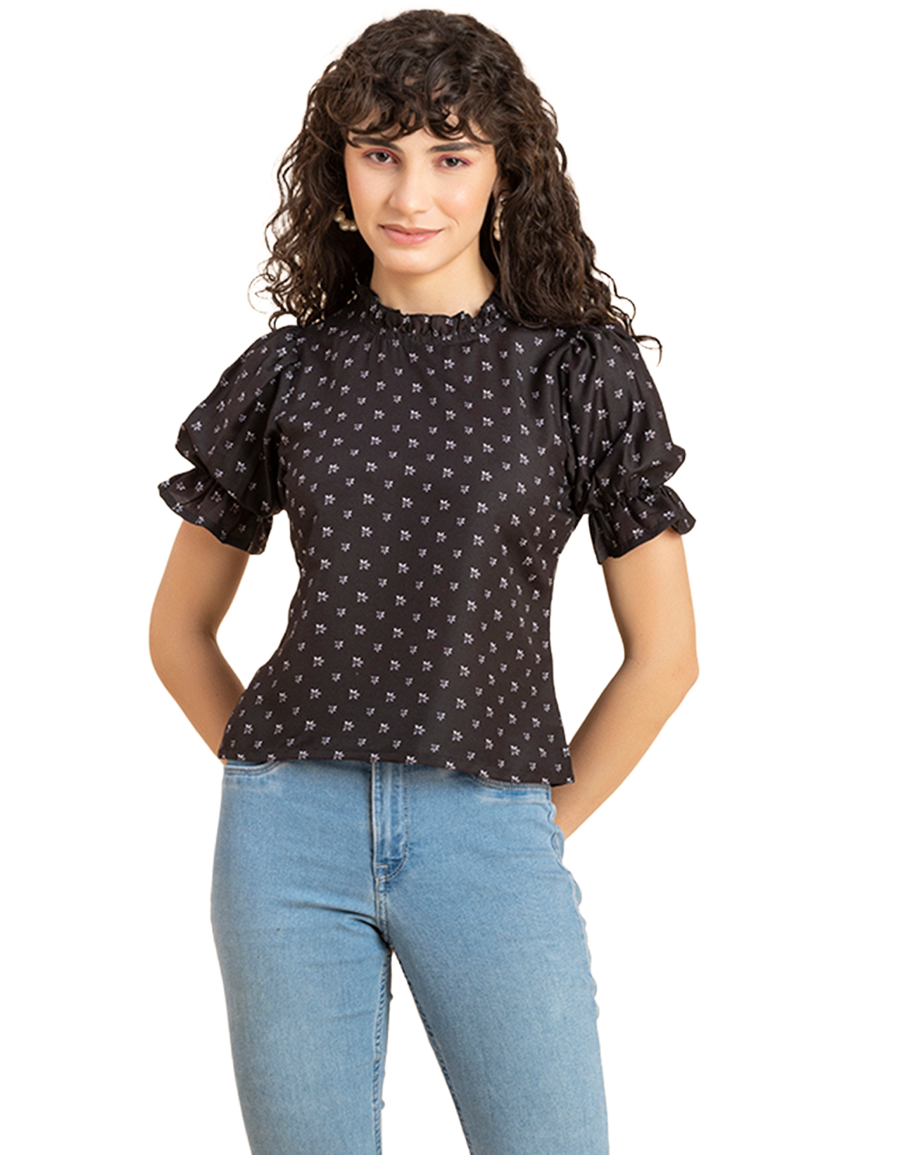 Ruffled Neck Casual Top