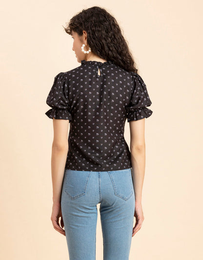 Ruffled Neck Casual Top