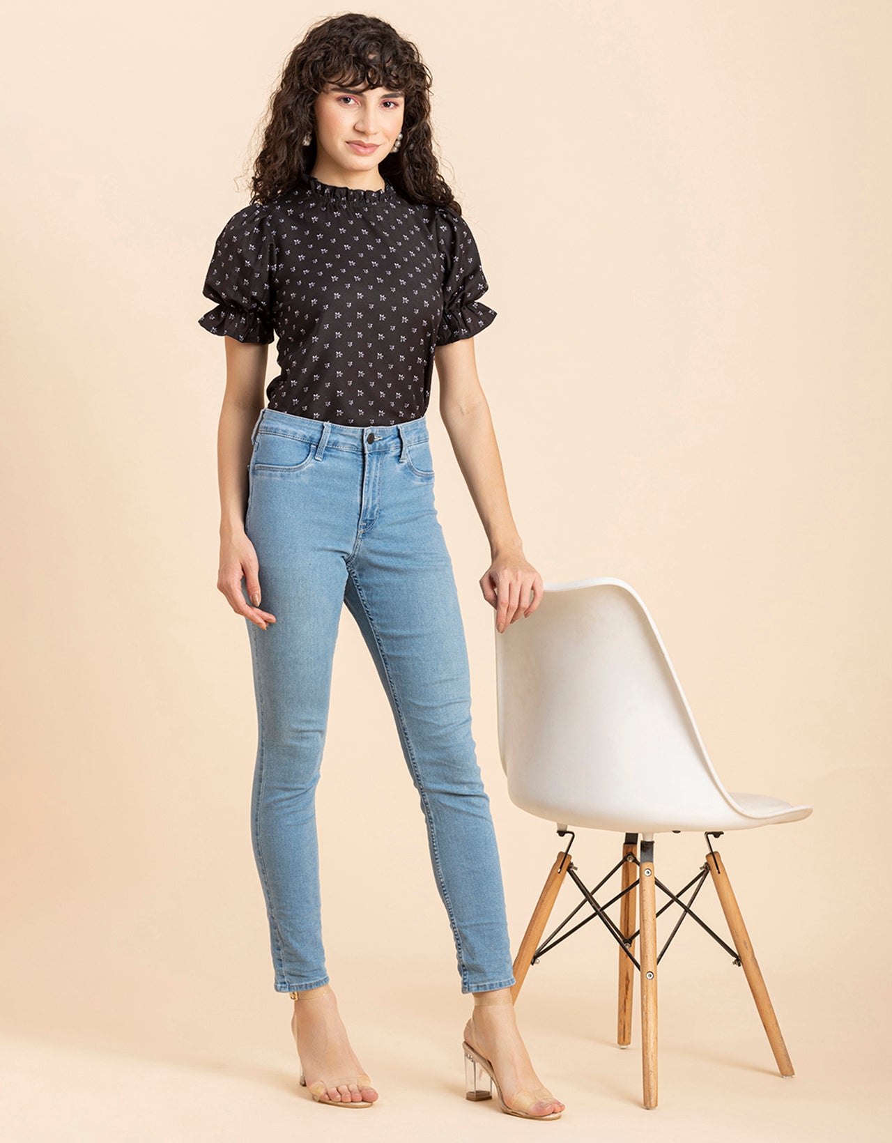 Ruffled Neck Casual Top