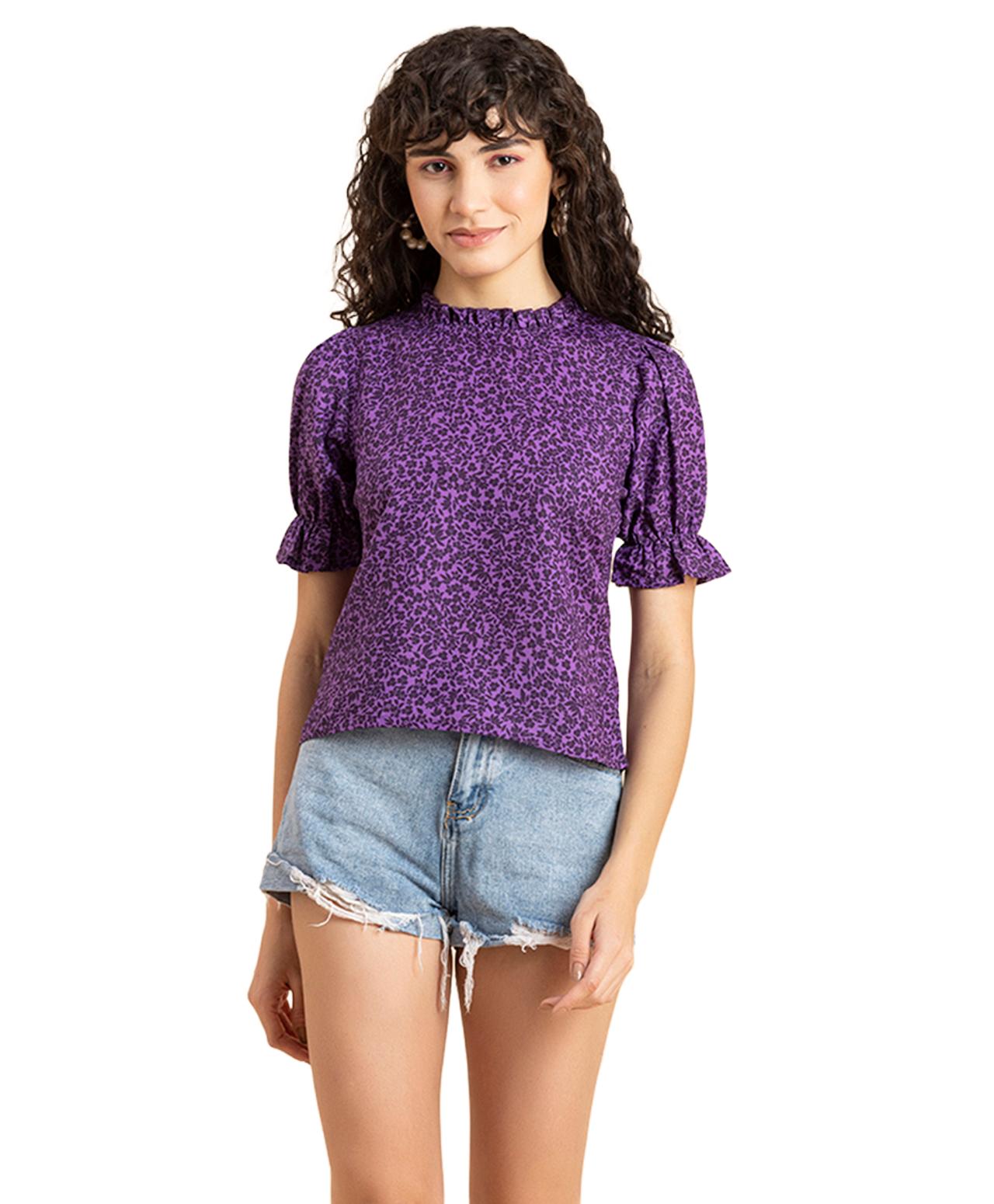 Ruffled Neck Casual Top