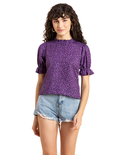 Ruffled Neck Casual Top